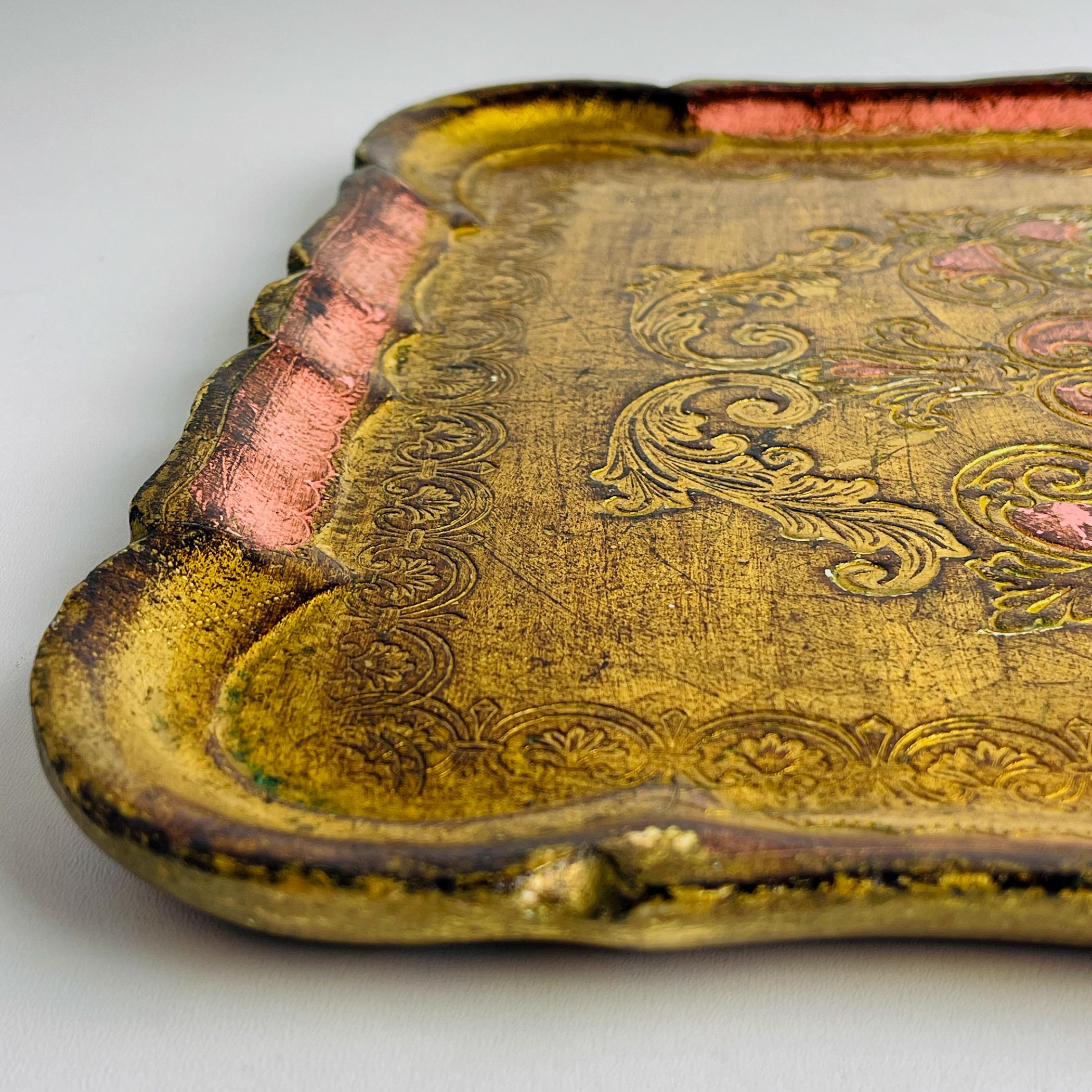 Vintage Wooden Florentine Gilt Tray, Italy 1960s 5