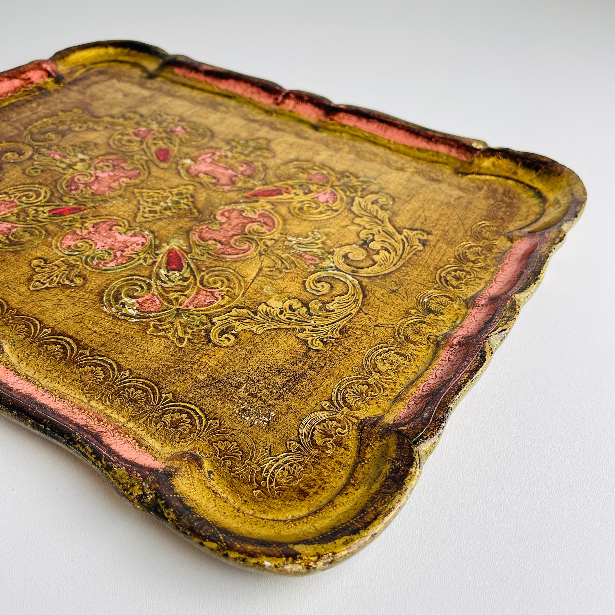 Vintage Wooden Florentine Gilt Tray, Italy 1960s 6