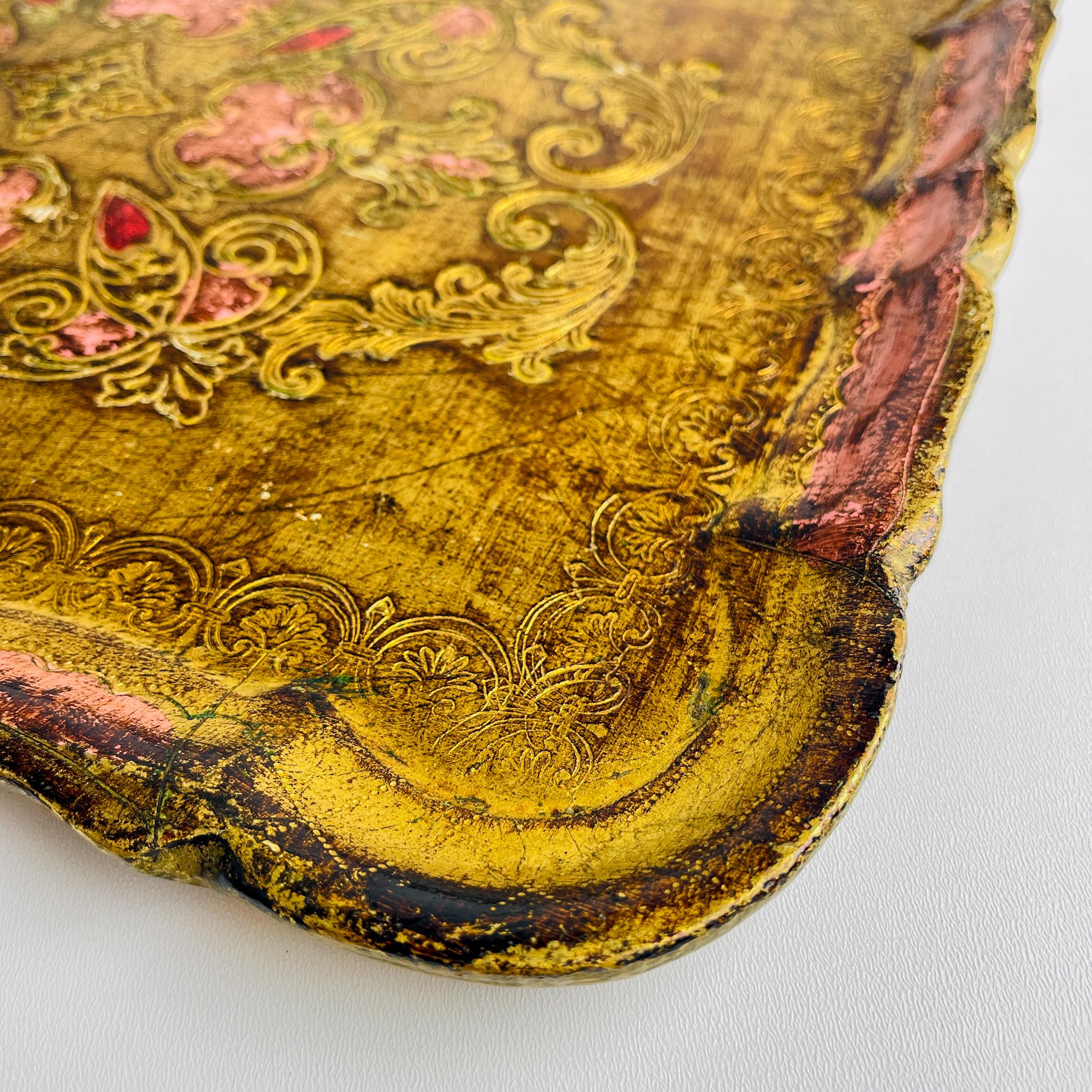 Vintage Wooden Florentine Gilt Tray, Italy 1960s 7