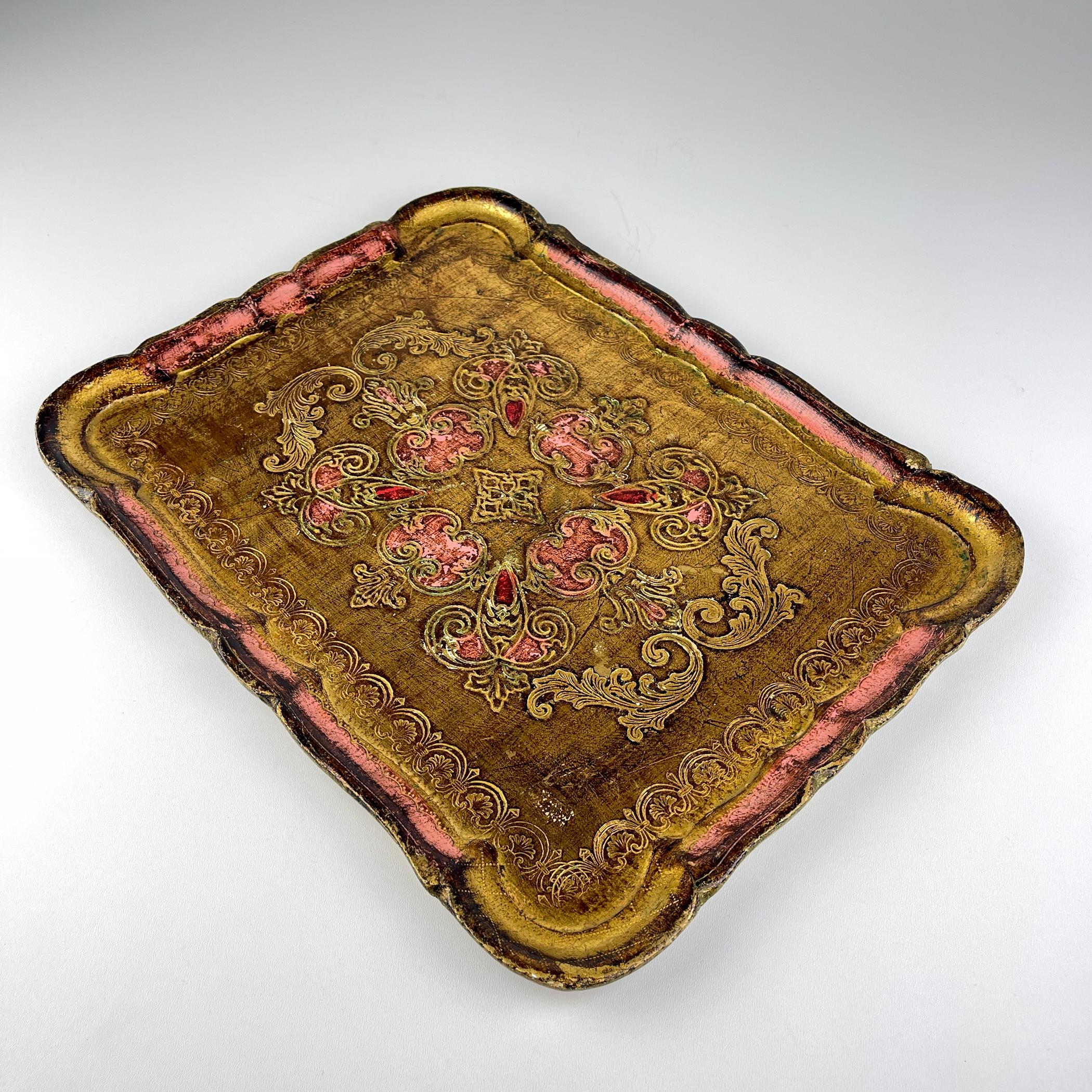Vintage Wooden Florentine Gilt Tray, Italy 1960s 8