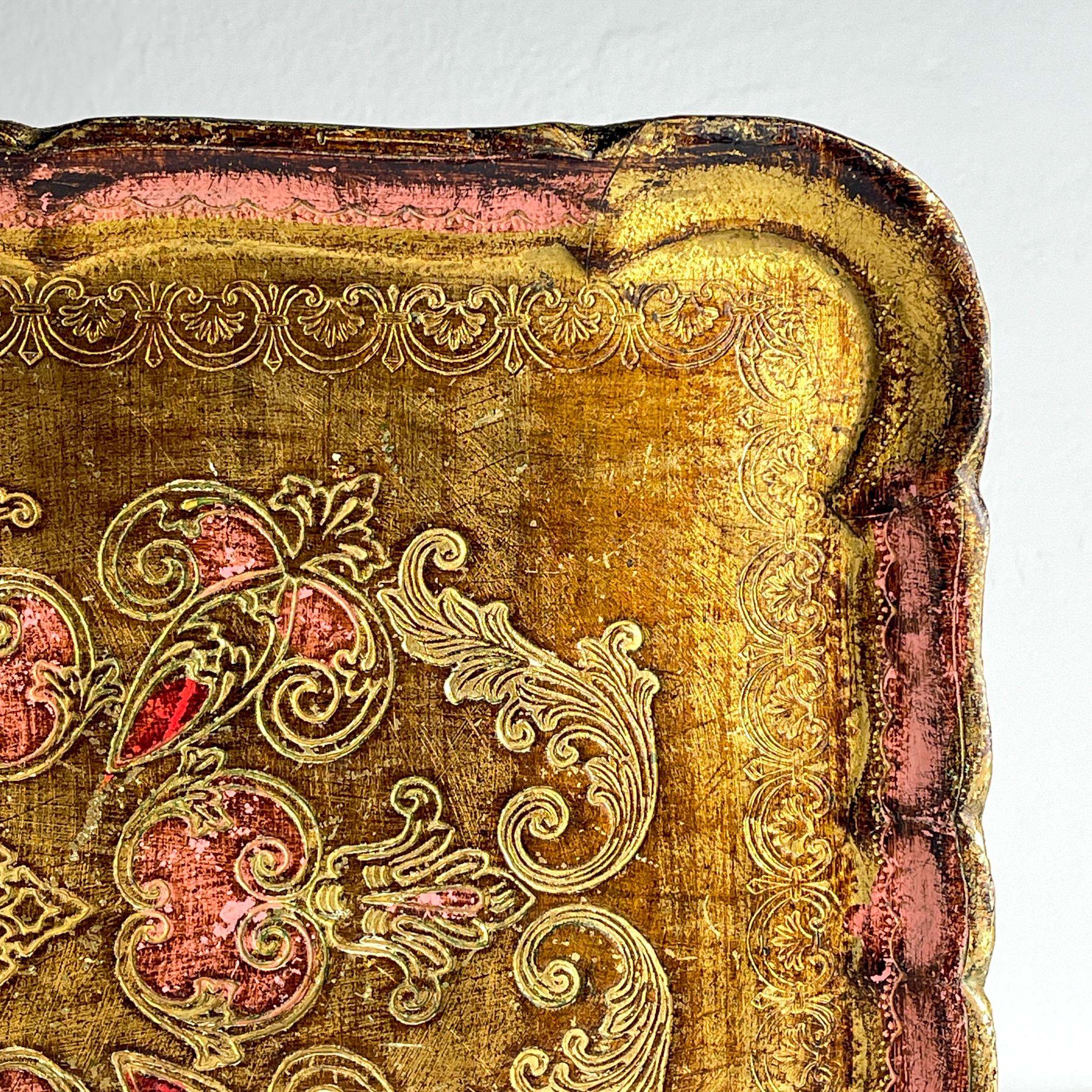 Bohemian Vintage Wooden Florentine Gilt Tray, Italy 1960s