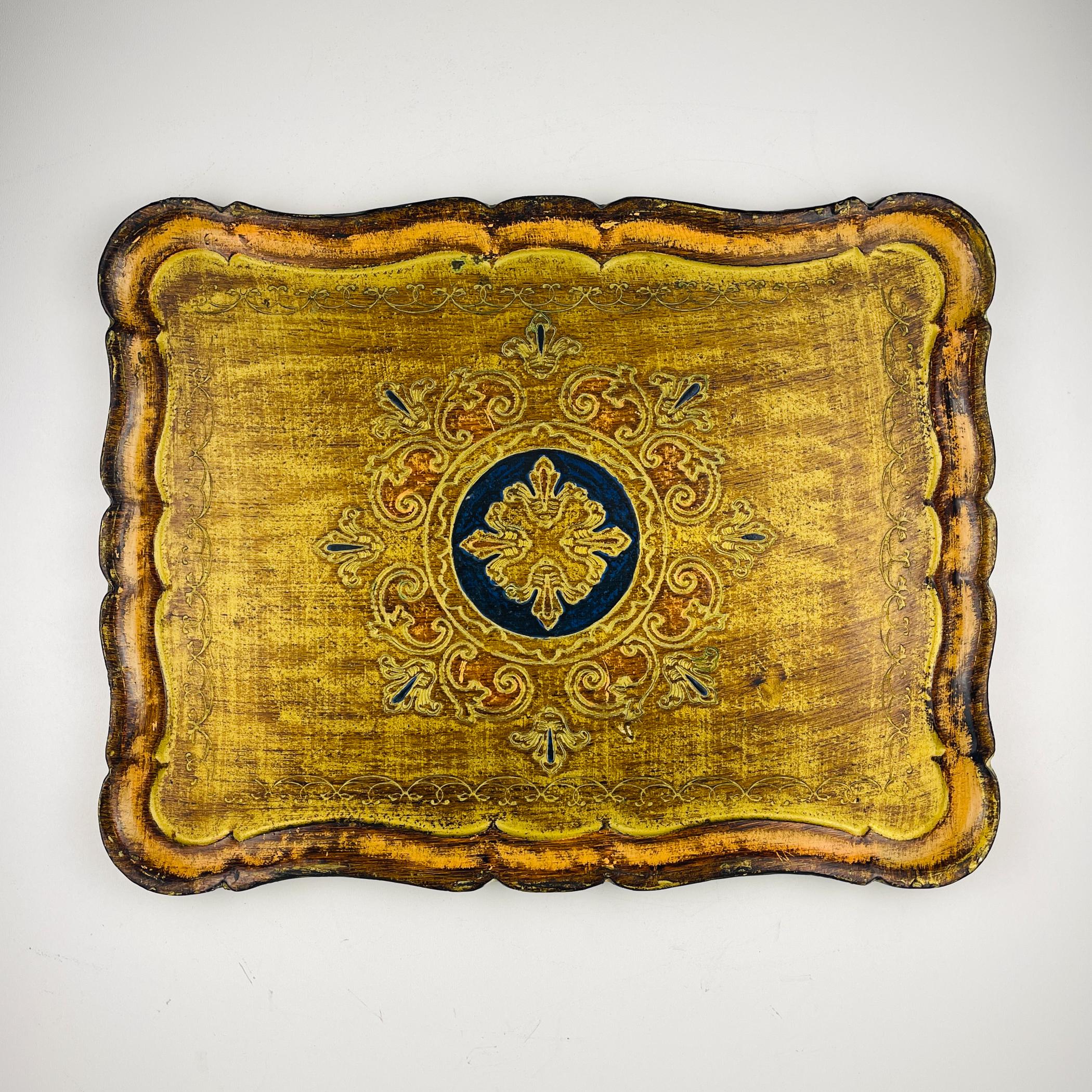 Baroque Vintage Wooden Florentine Gilt Tray, Italy 1960s