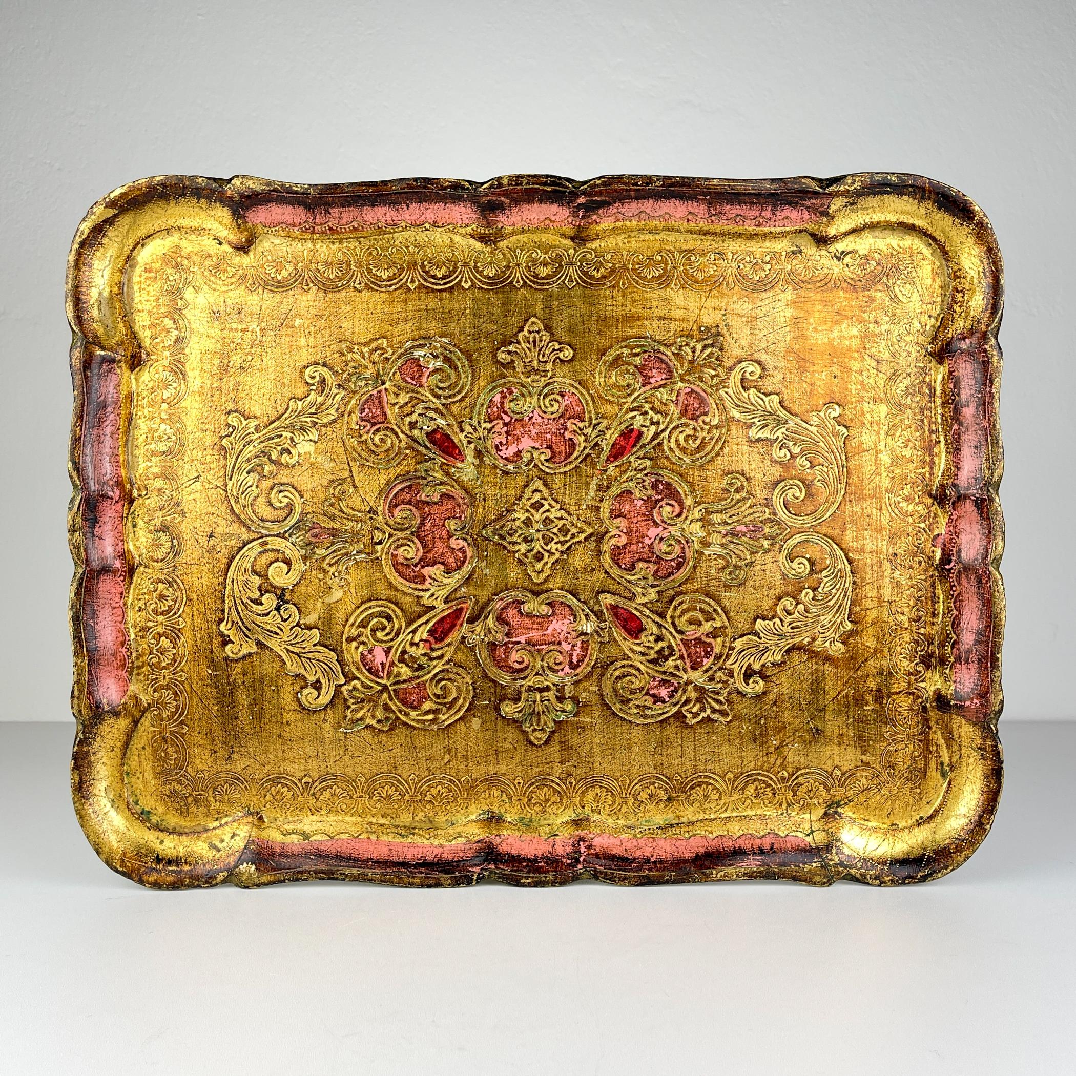 Italian Vintage Wooden Florentine Gilt Tray, Italy 1960s