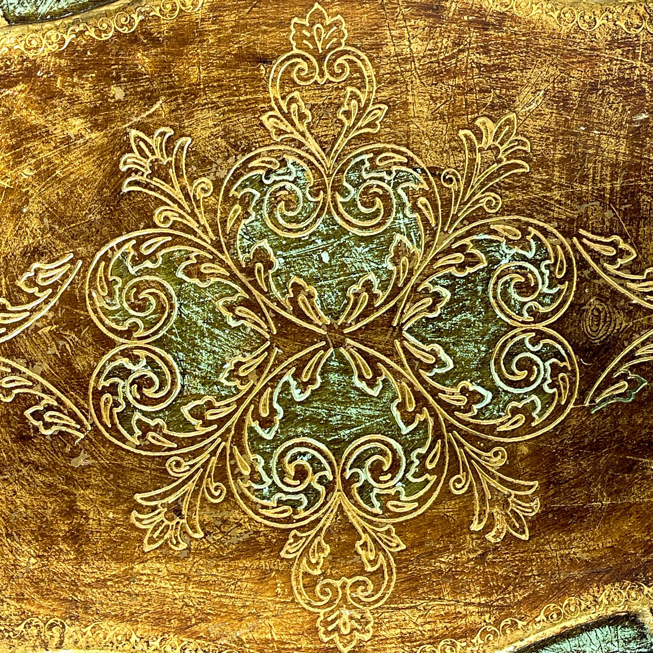 Bandeja vintage de madera florentina dorada, Italia Años 60 siglo XX