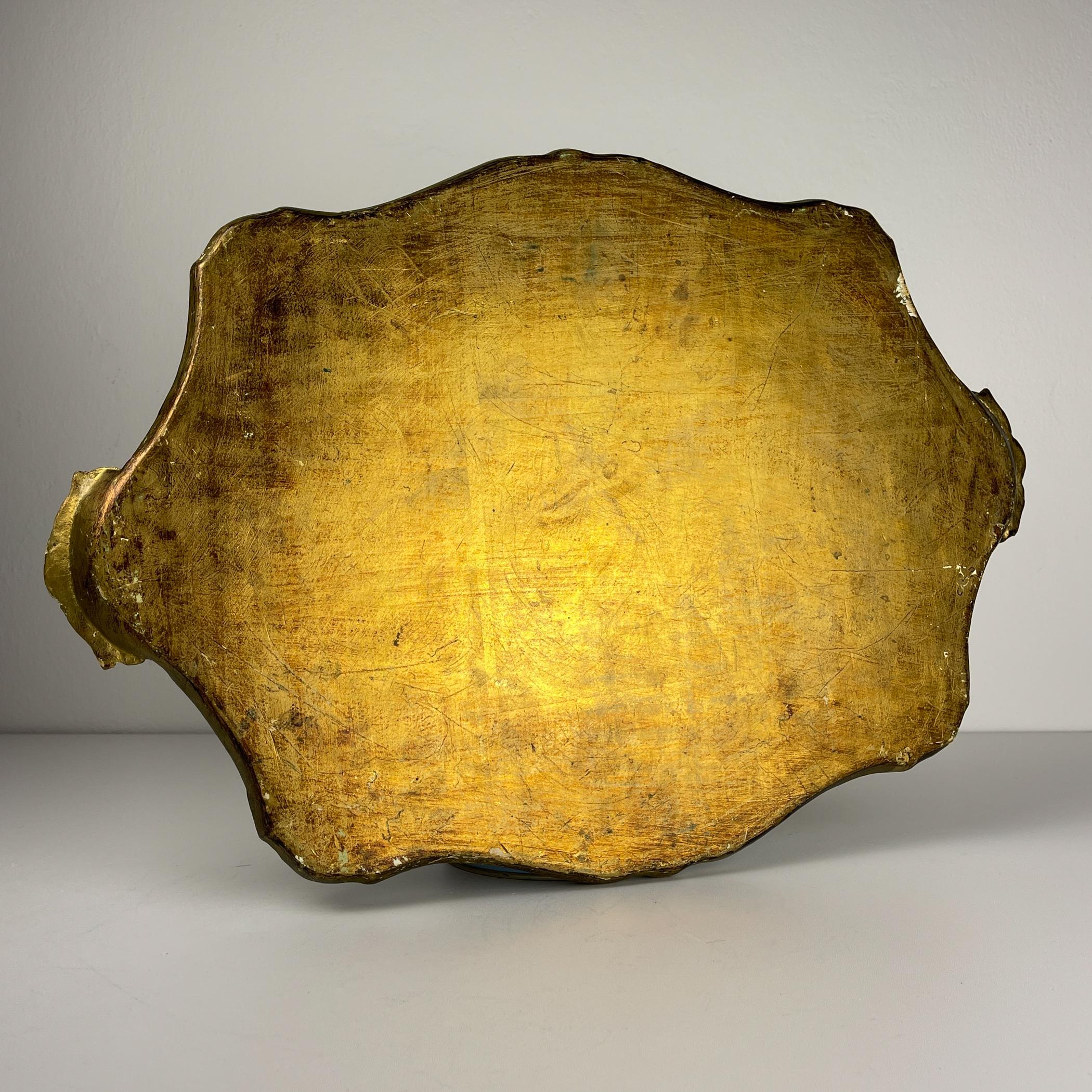 Bandeja vintage de madera florentina dorada, Italia Años 60 Madera