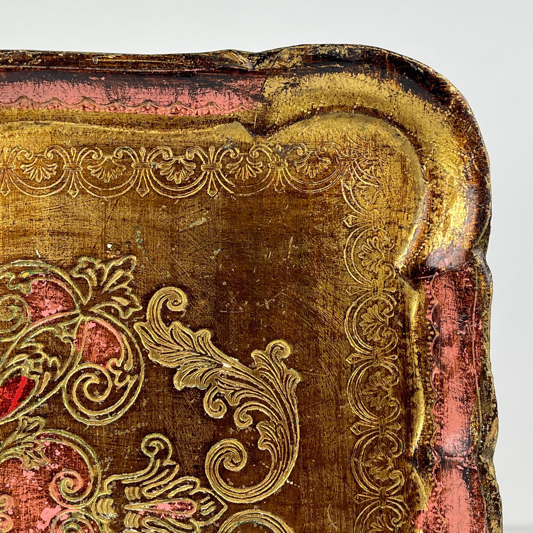 Vintage Wooden Florentine Gilt Tray, Italy 1960s 3