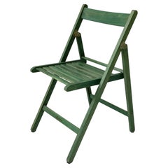 Vintage Wooden Folding Chair by Realpina Italy in Green Finish, 1970s