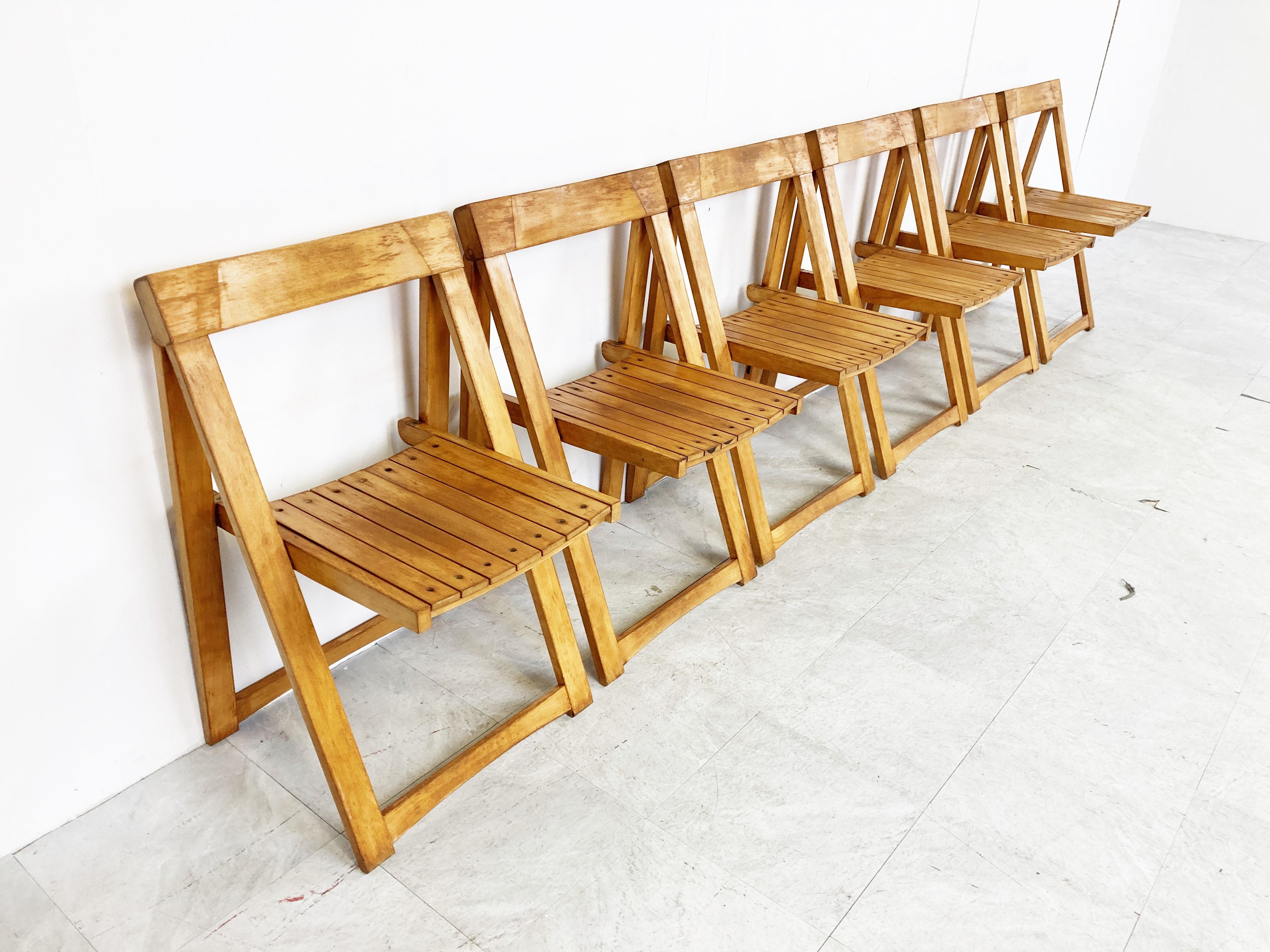 French Vintage Wooden Folding Chairs, 1960s For Sale
