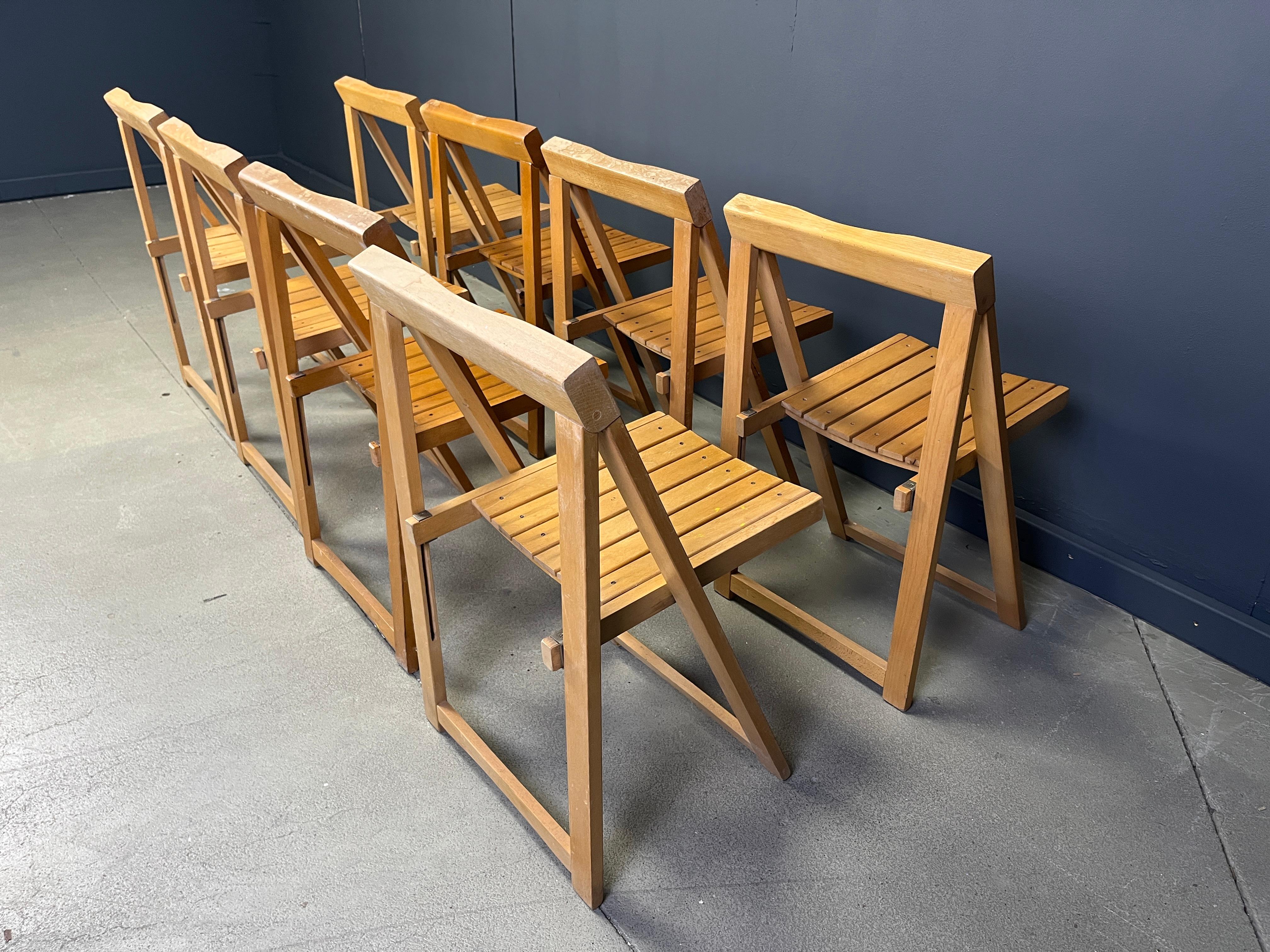 Mid-Century Modern Vintage wooden folding chairs, 1960s set of 8 For Sale