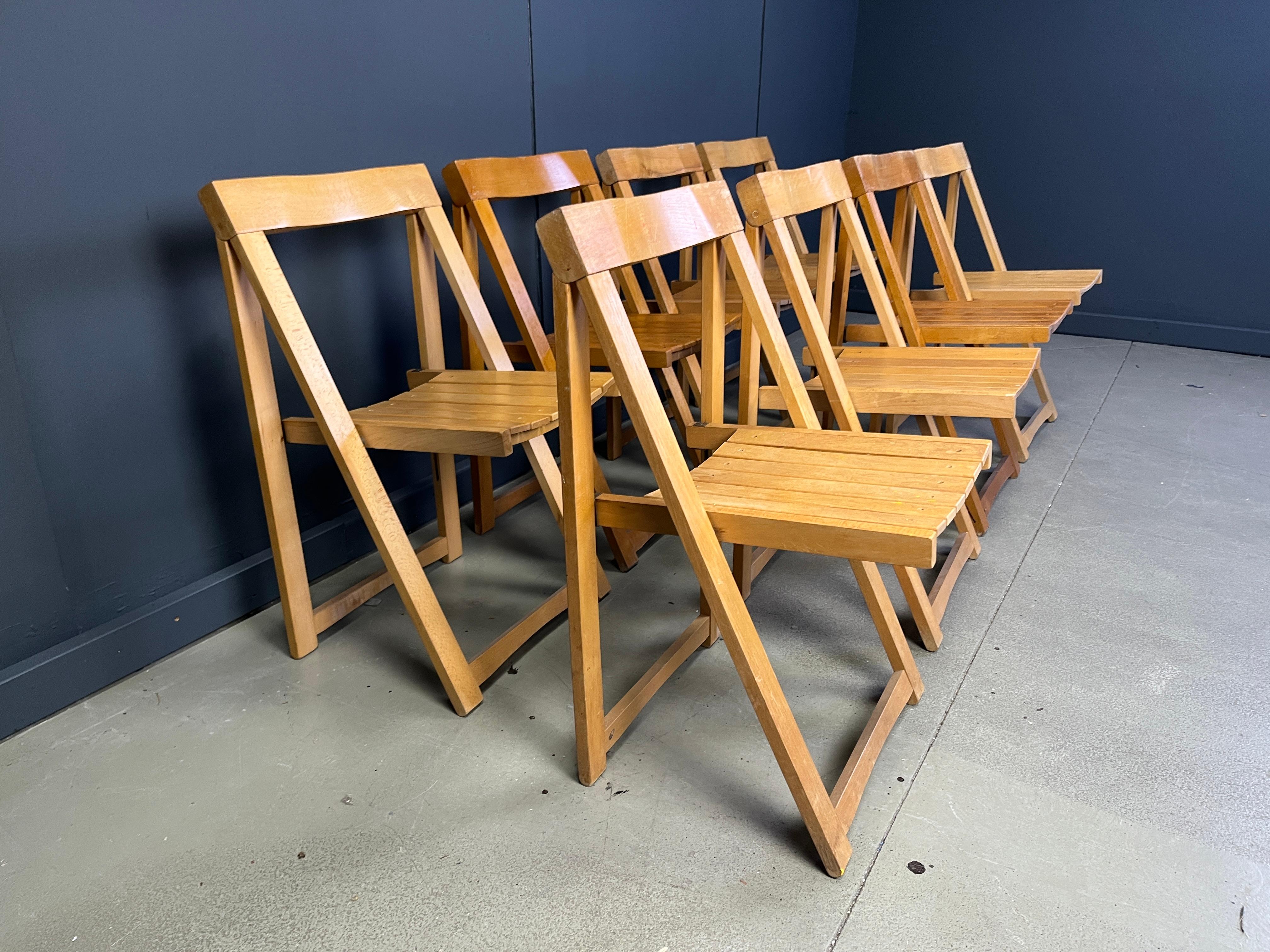 Mid-20th Century Vintage wooden folding chairs, 1960s set of 8 For Sale