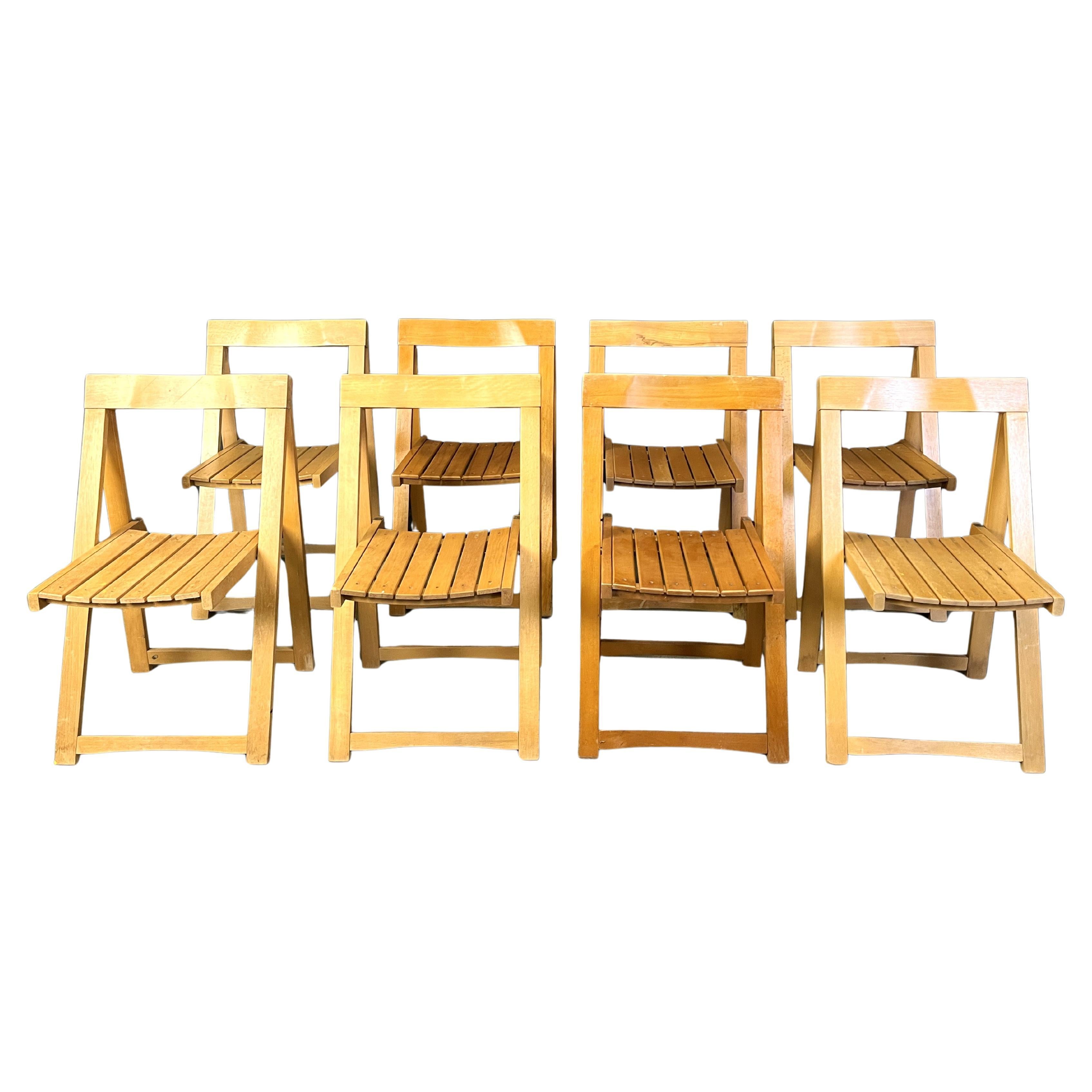 Vintage wooden folding chairs, 1960s set of 8