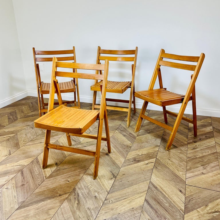 Vintage Wooden Folding Chairs by Centa, Set of 4, 1960s For Sale at 1stDibs