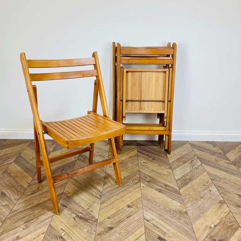 Vintage Wooden Folding Chairs by Centa, Set of 4, 1960s For Sale at 1stDibs