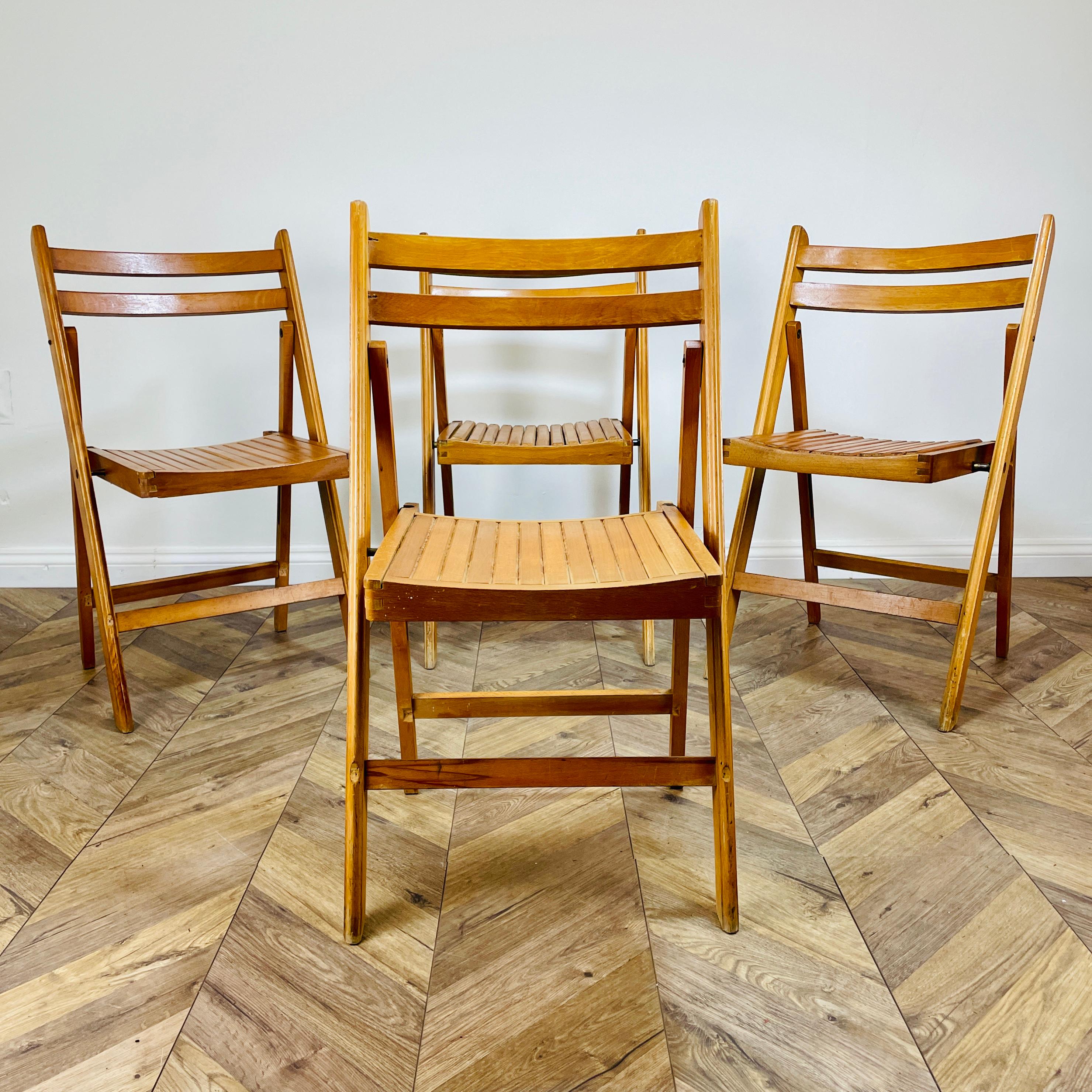 Mid-Century Modern Vintage Wooden Folding Chairs by Centa, Set of 4, 1960s