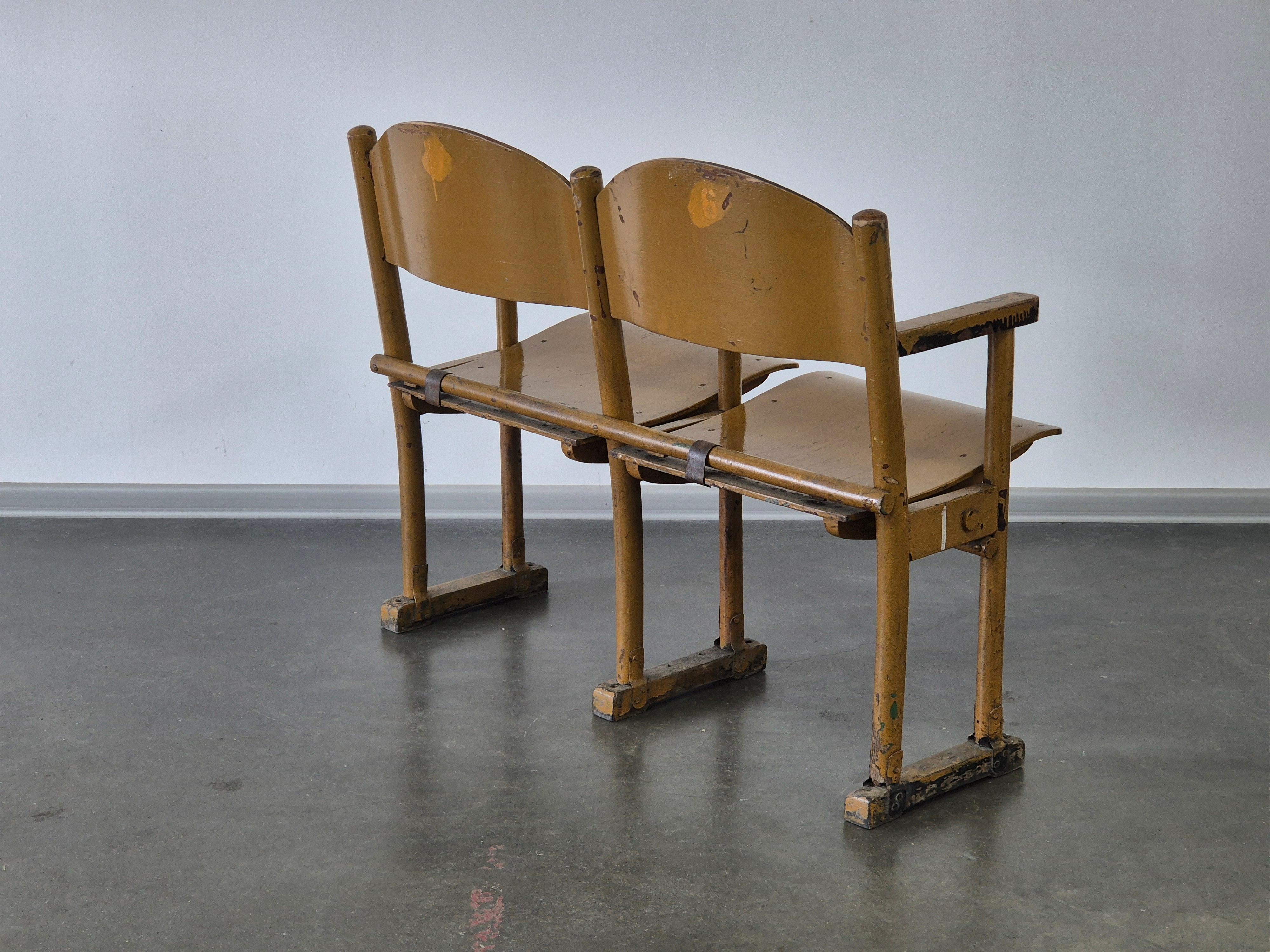 Vintage wooden folding cinema chairs For Sale 1