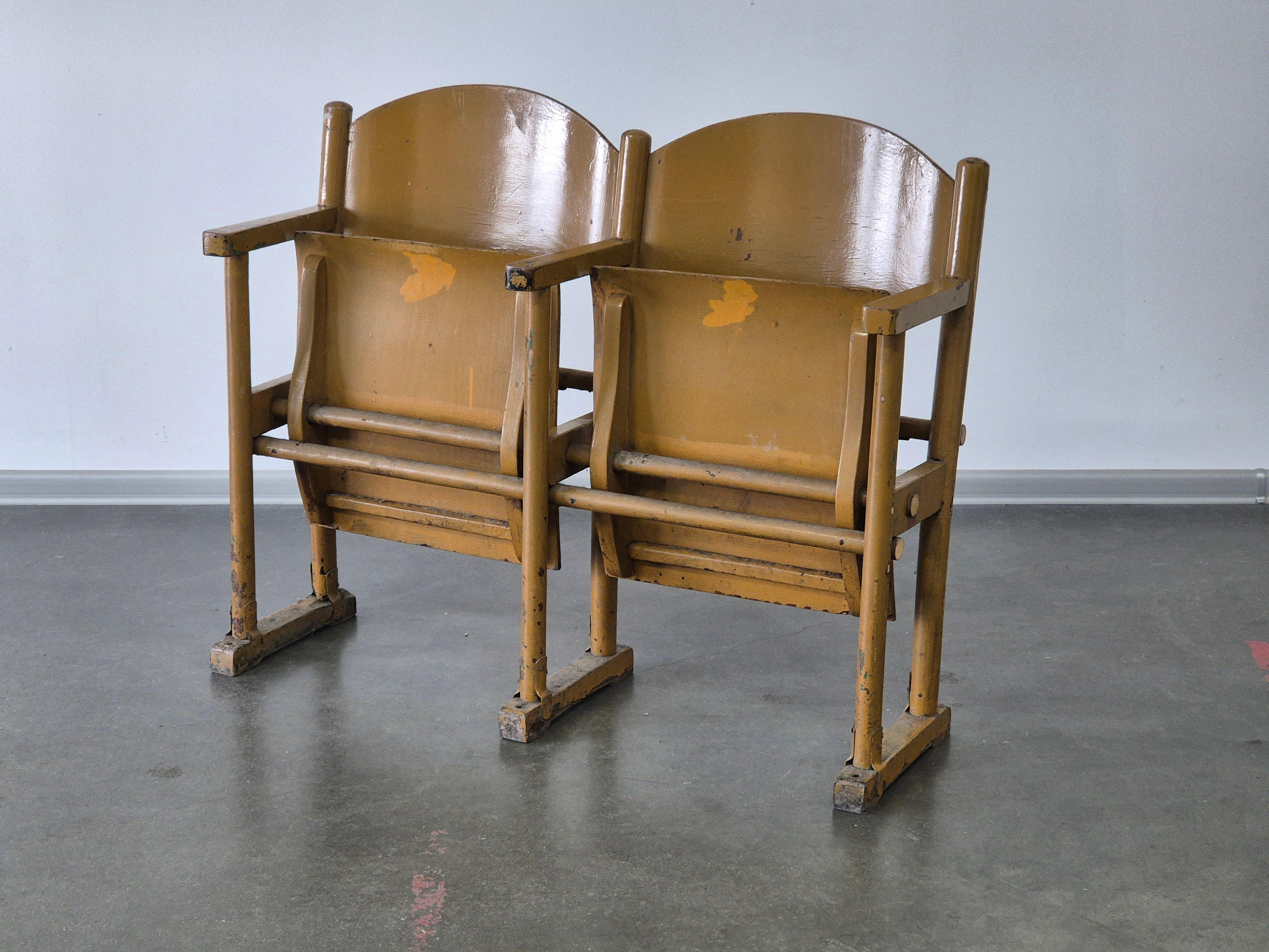 Vintage wooden folding cinema chairs For Sale 2