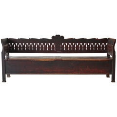 Antique Wooden Folk Bench with Storage