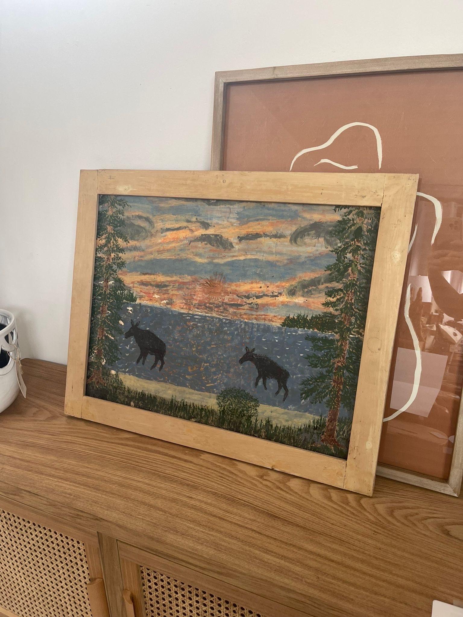 Vintage Holzrahmen Abstrakte Nature Zeichnung. (Moderne der Mitte des Jahrhunderts) im Angebot