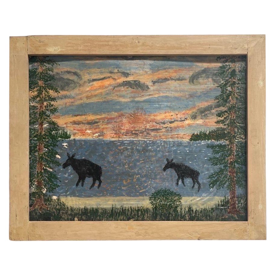 Vintage Wooden Frame Abstract Nature Drawing.