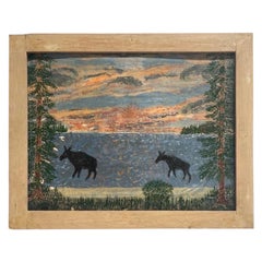Vintage Wooden Frame Abstract Nature Drawing.