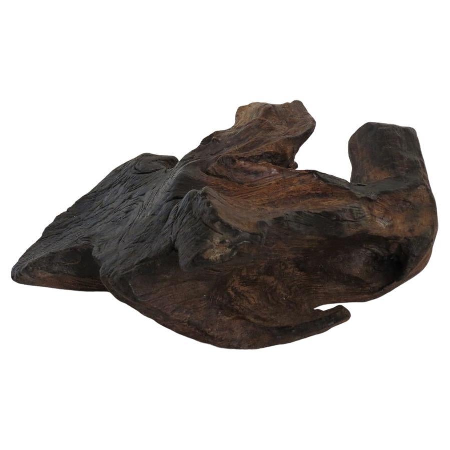 Scultura in legno vintage a forma libera e carbonizzata