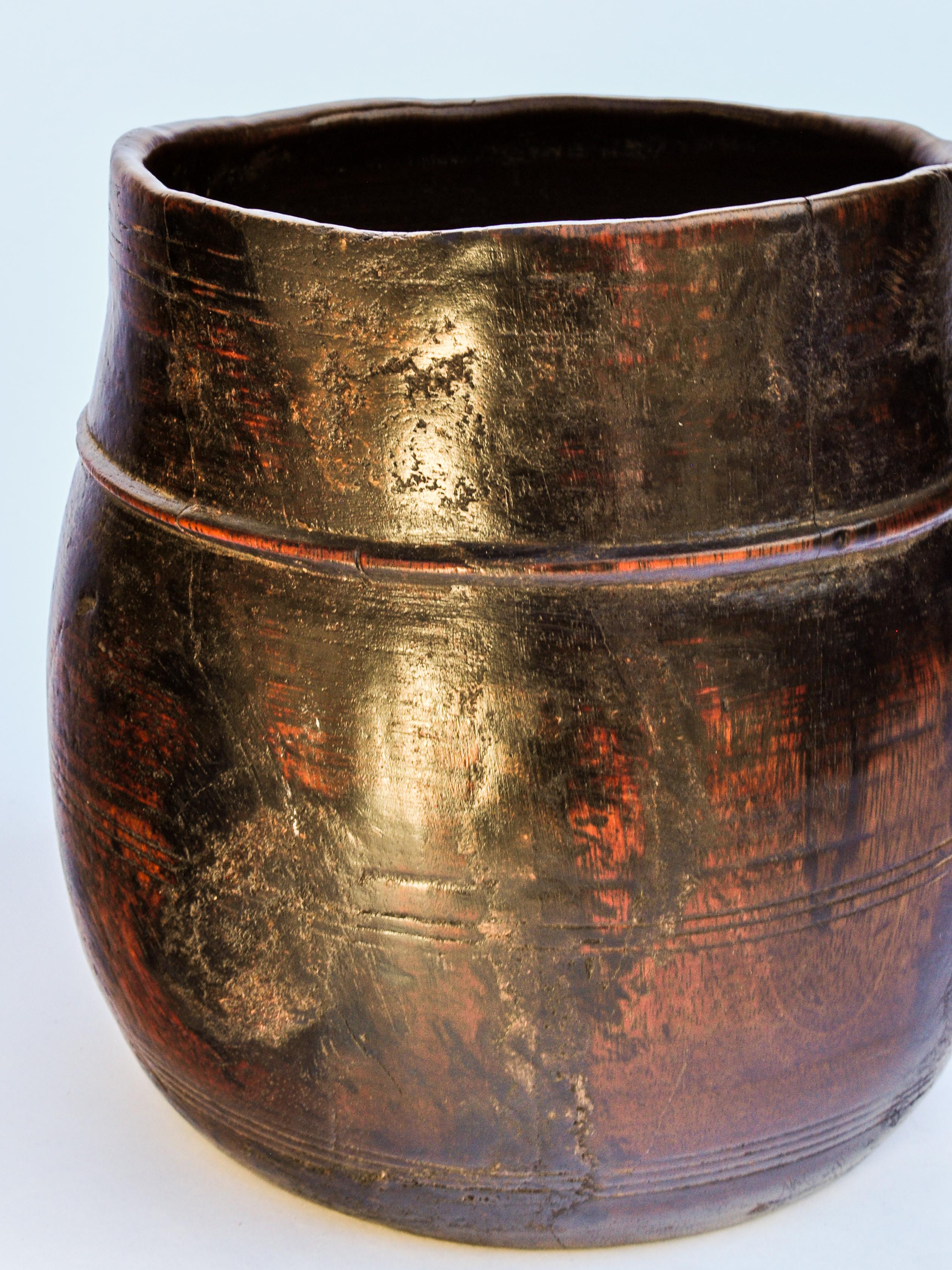 Vintage Wooden Grain Measure Pot from the Mountains of Nepal, Mid-20th Century 5