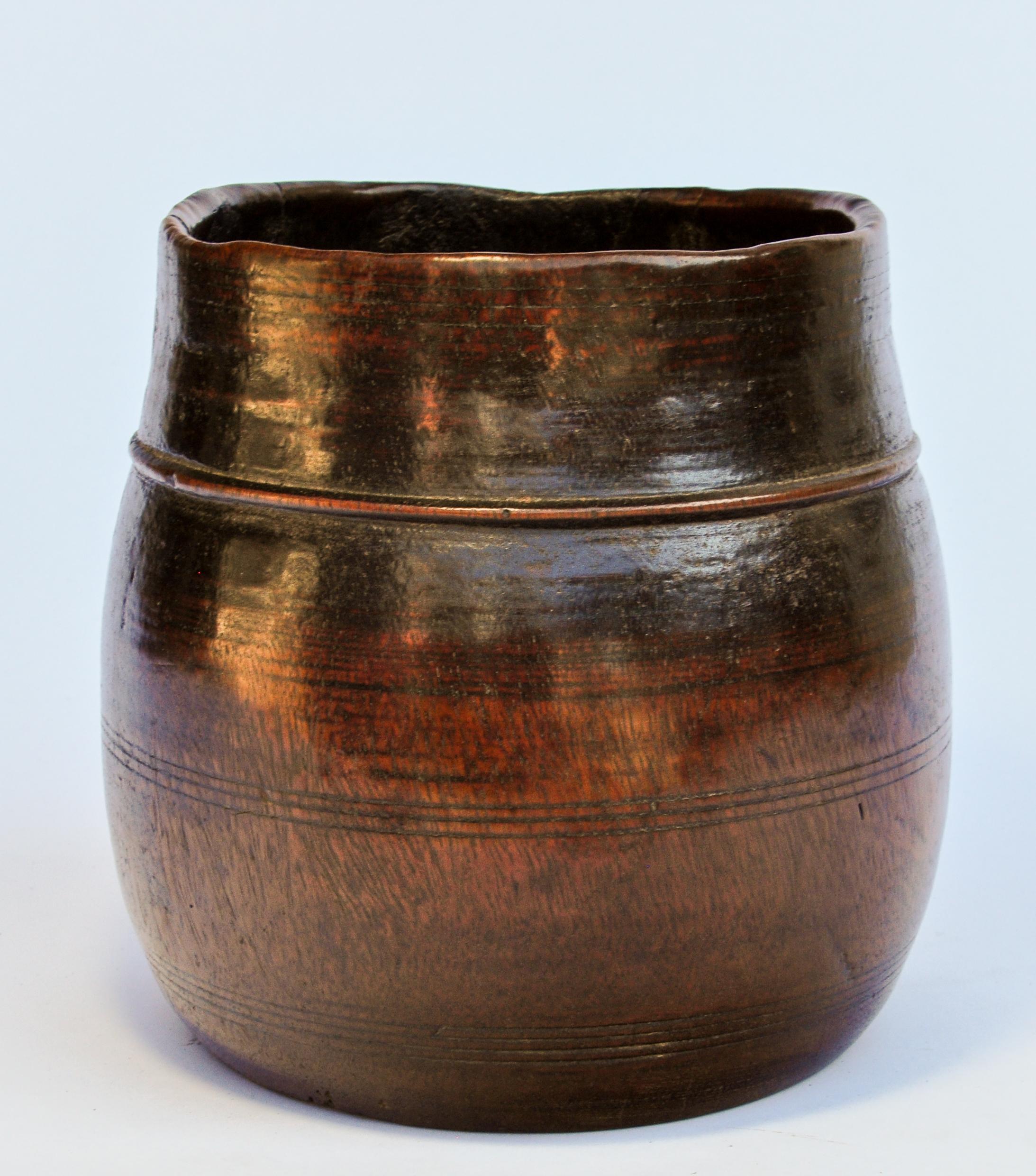 Rustic Vintage Wooden Grain Measure Pot from the Mountains of Nepal, Mid-20th Century