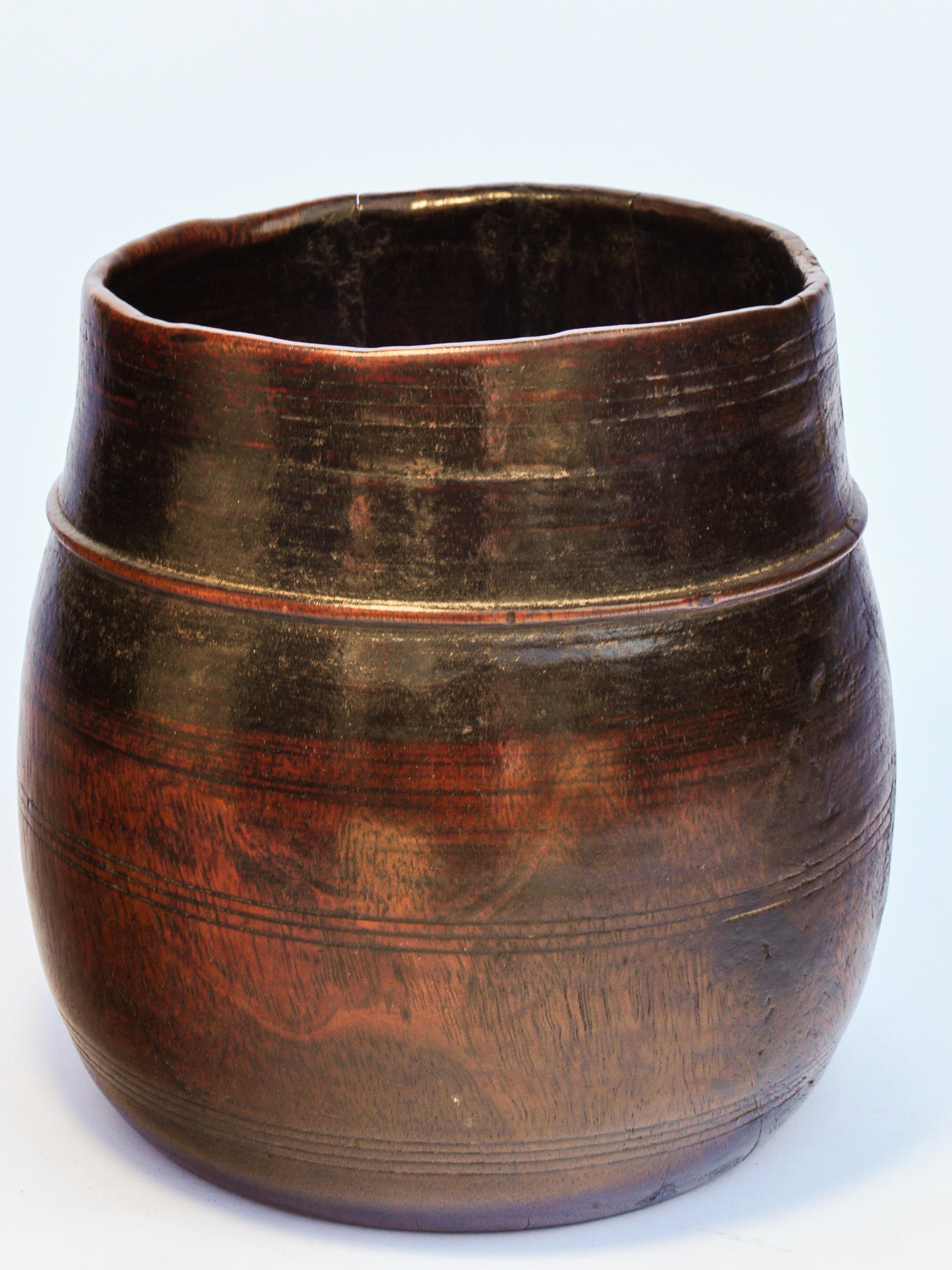 Nepalese Vintage Wooden Grain Measure Pot from the Mountains of Nepal, Mid-20th Century