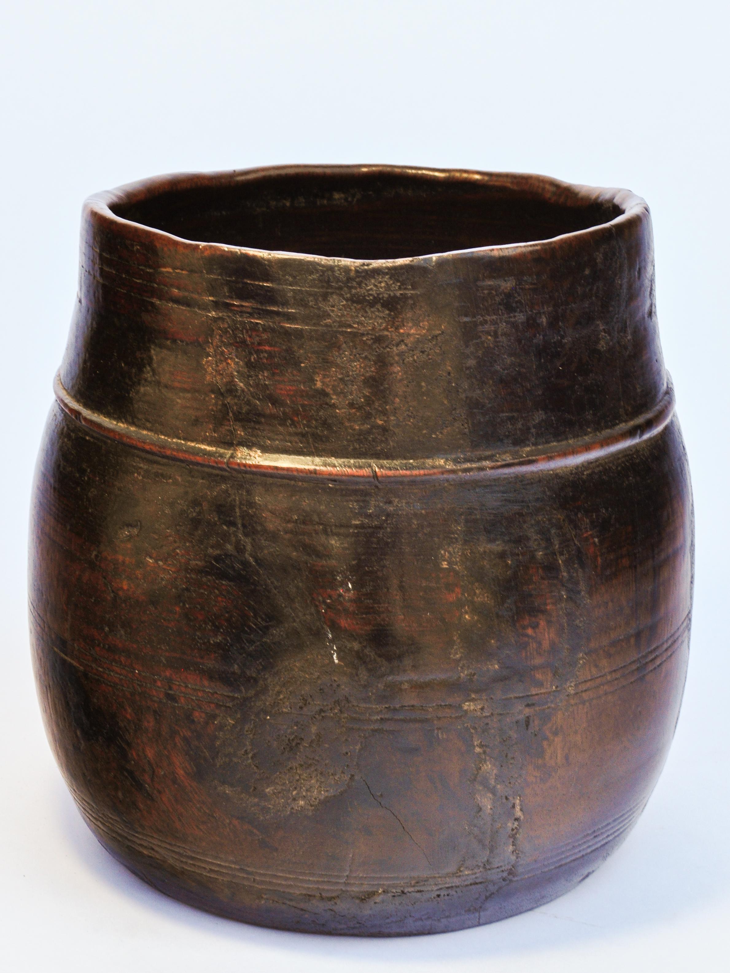 Hand-Crafted Vintage Wooden Grain Measure Pot from the Mountains of Nepal, Mid-20th Century