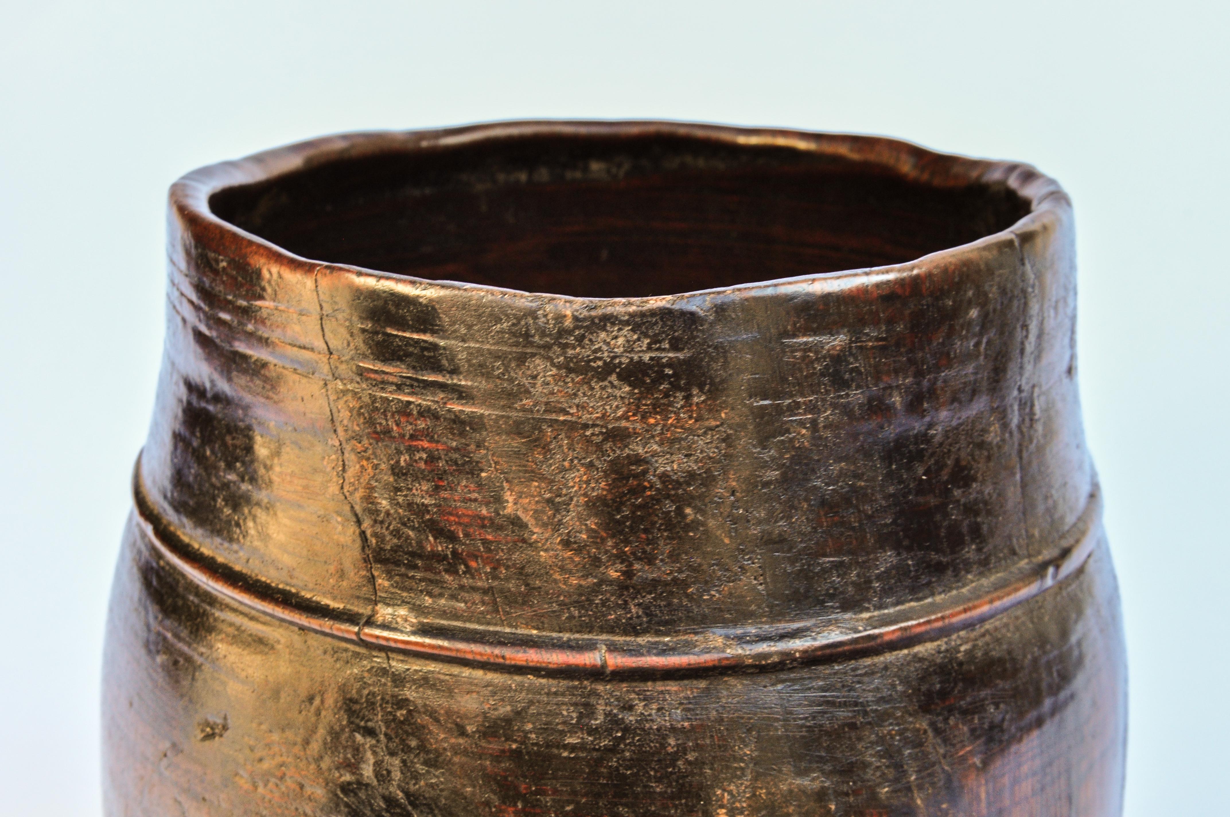 Hardwood Vintage Wooden Grain Measure Pot from the Mountains of Nepal, Mid-20th Century