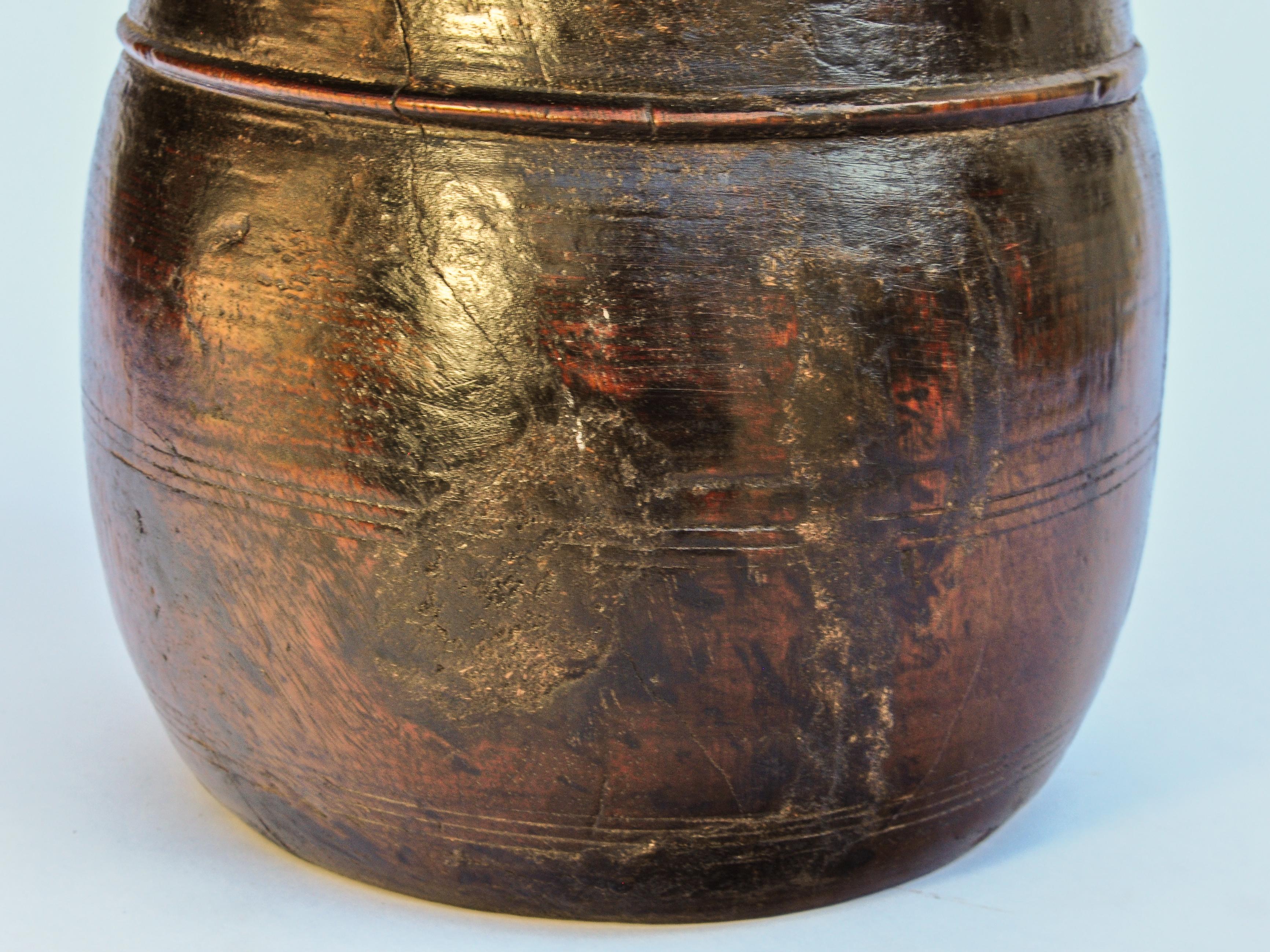 Vintage Wooden Grain Measure Pot from the Mountains of Nepal, Mid-20th Century 1