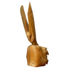 Vintage Wooden Hand Carved Bat Figurine, 1970s