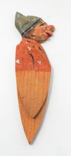 Vintage Wooden Hand Carved Bookmark of a Man in Night Clothes