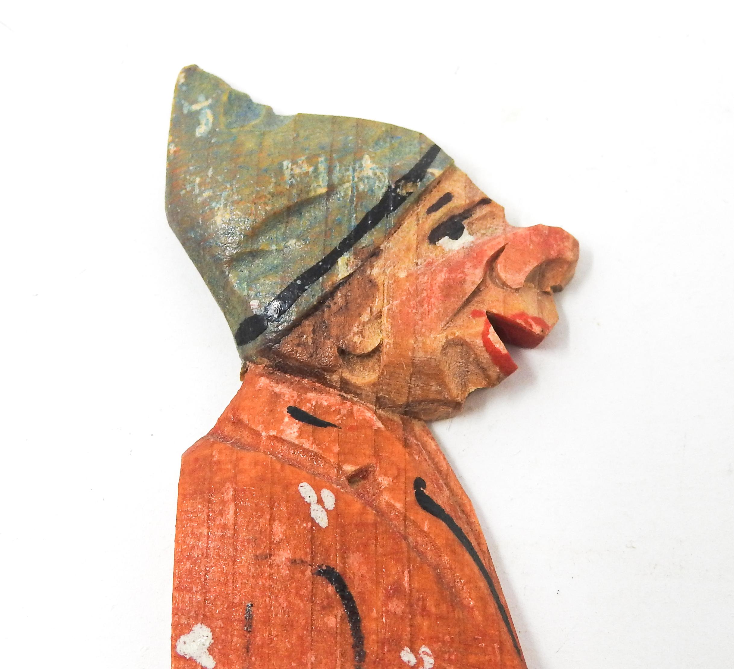 Arts and Crafts Vintage Wooden Hand Carved Bookmark of a Man in Night Clothes For Sale