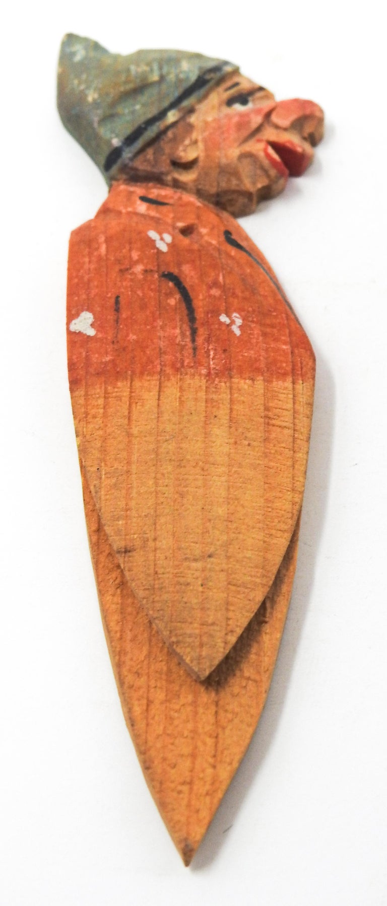 Vintage Wooden Hand Carved Bookmark of a Man in Night Clothes For Sale at 1stDibs