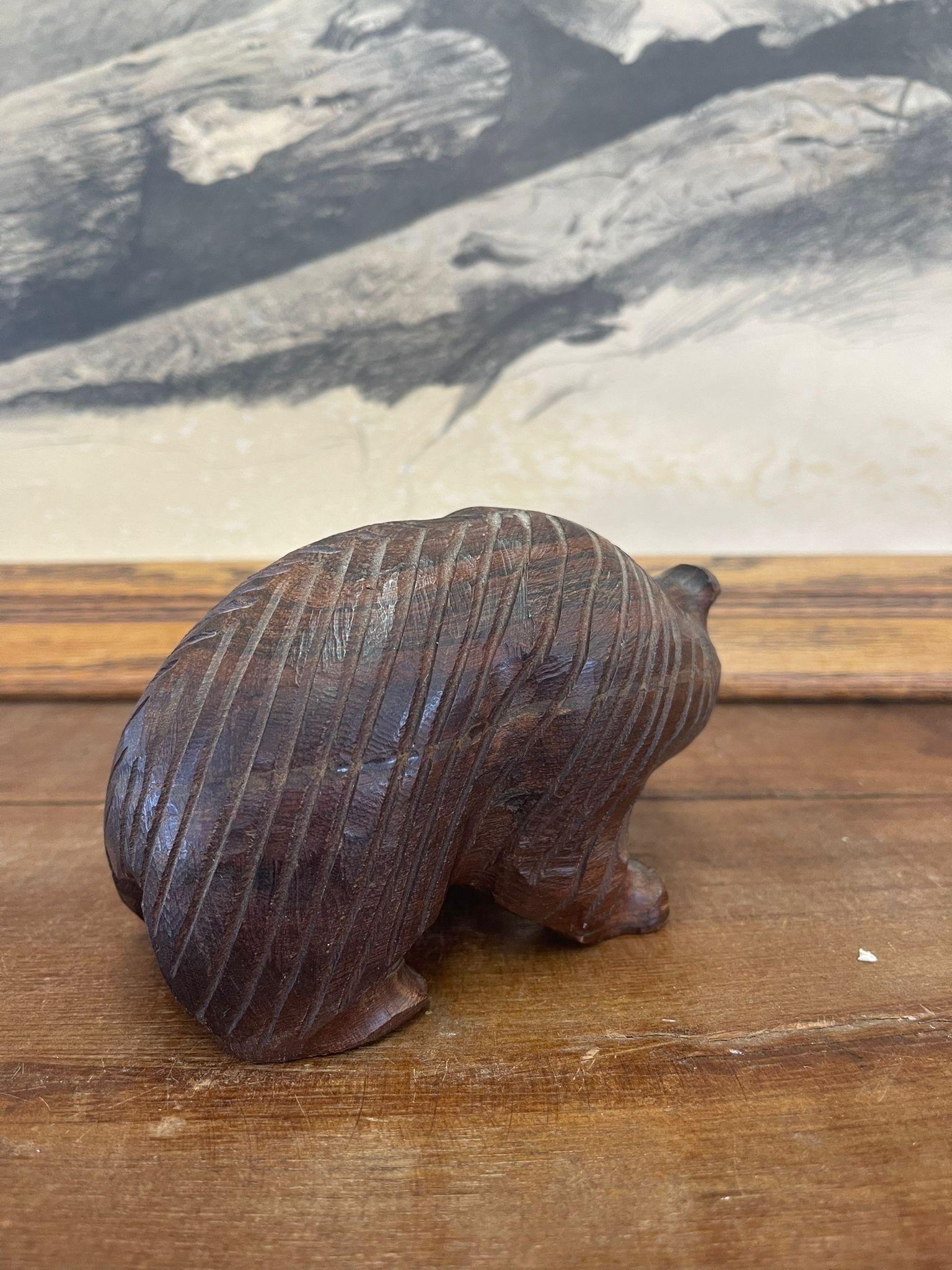 Mid-Century Modern Vintage Wooden Hand Caved Bear Figurines For Sale