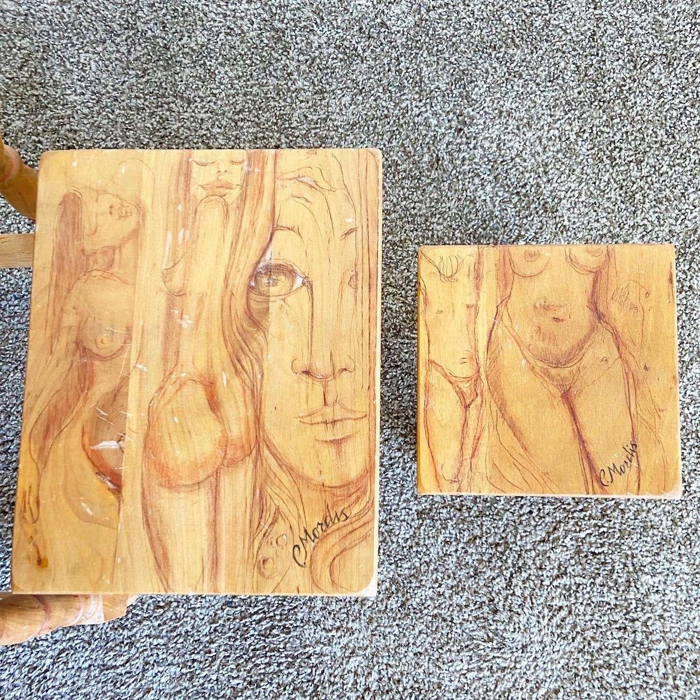 Vintage Wooden Hand Drawn Female Body Form Nesting Tables - Set of 4 In Good Condition For Sale In Delray Beach, FL