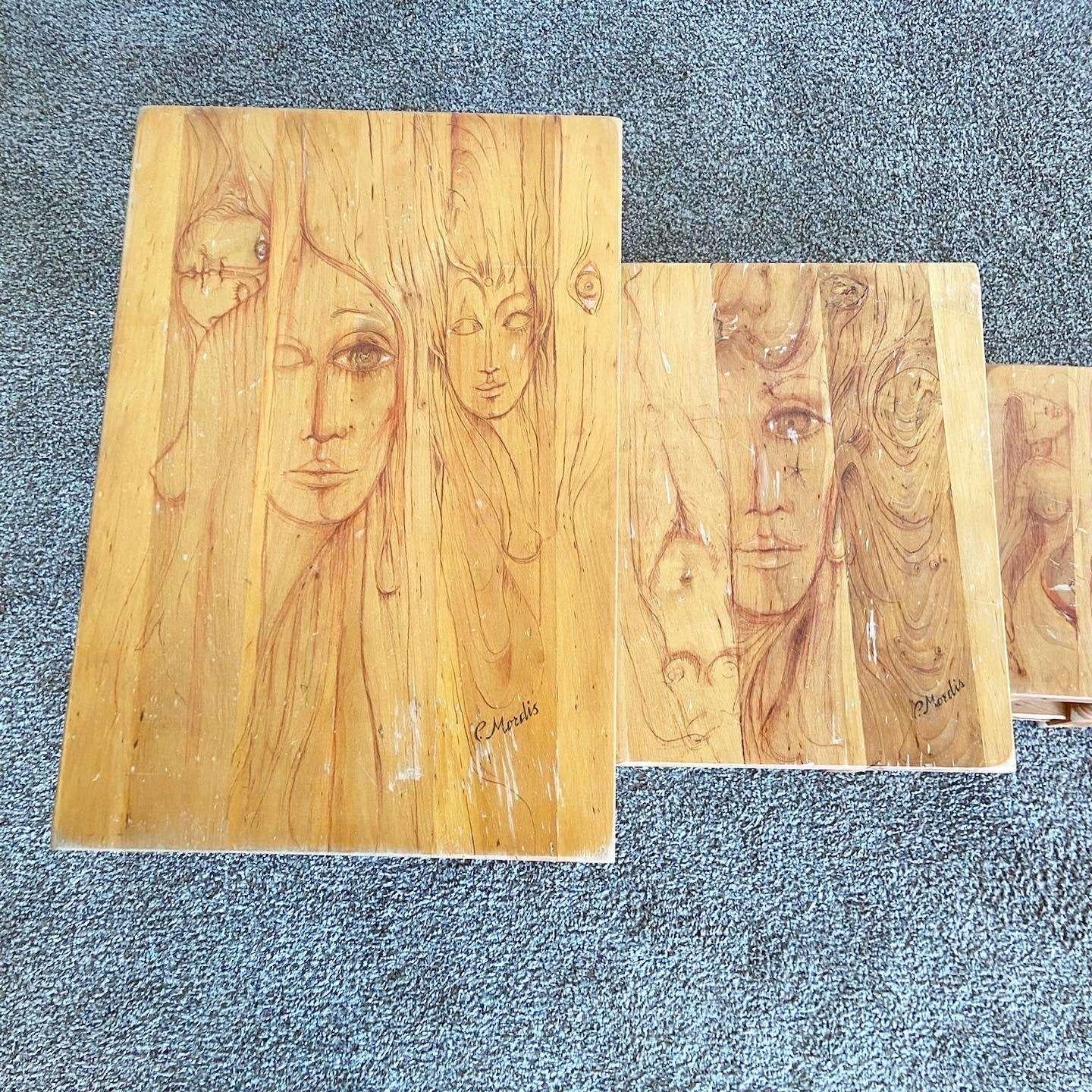 Late 20th Century Vintage Wooden Hand Drawn Female Body Form Nesting Tables - Set of 4 For Sale