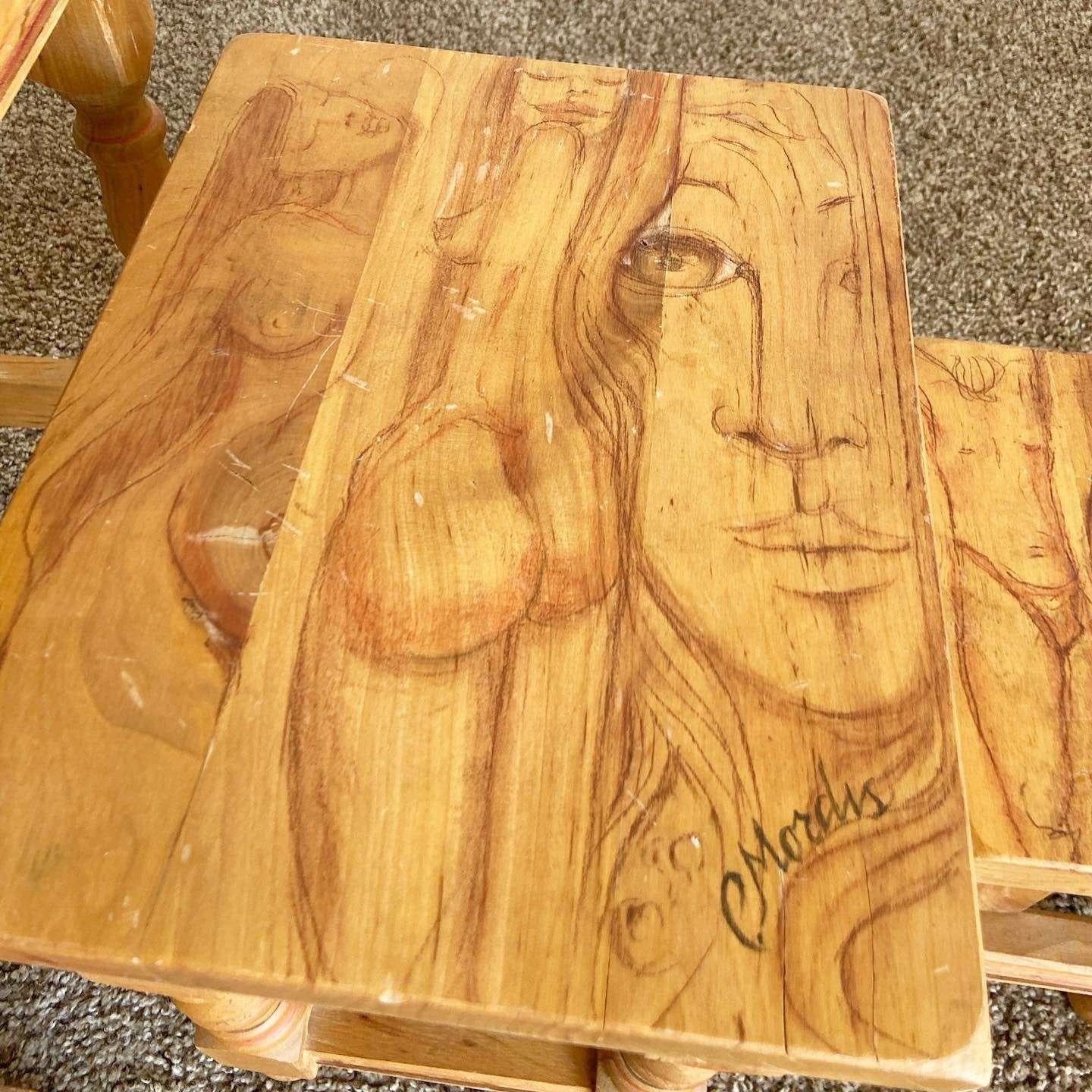 Vintage Wooden Hand Drawn Female Body Form Nesting Tables - Set of 4 For Sale 3