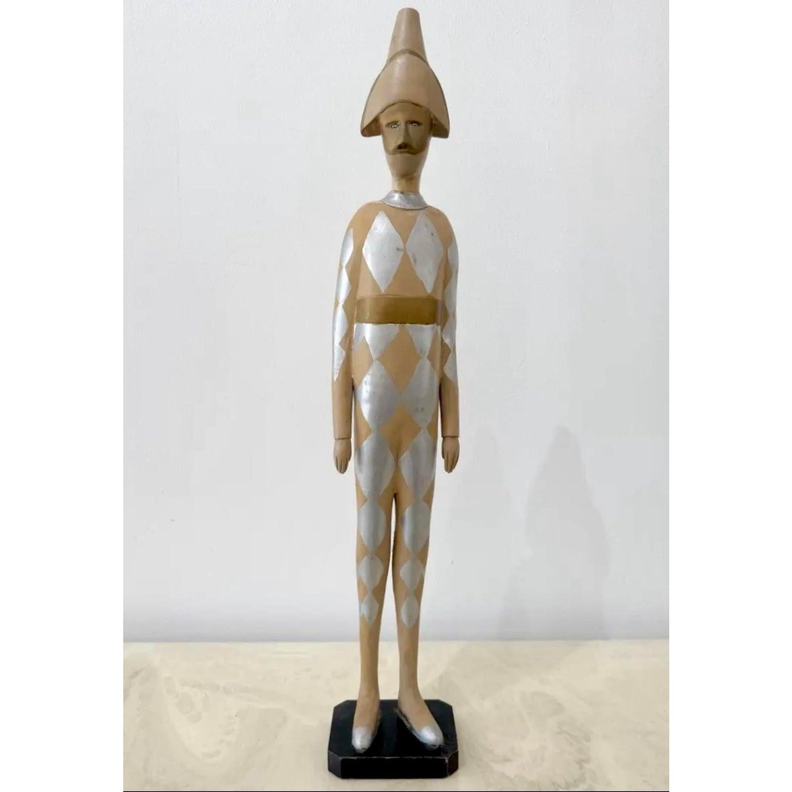 Americano Figura di giullare arlecchino in legno vintage in vendita