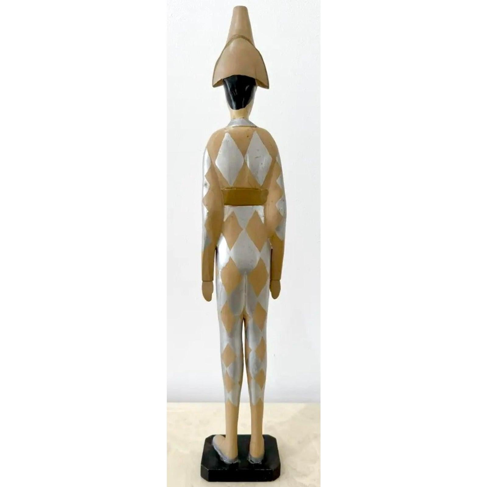 XX secolo Figura di giullare arlecchino in legno vintage in vendita