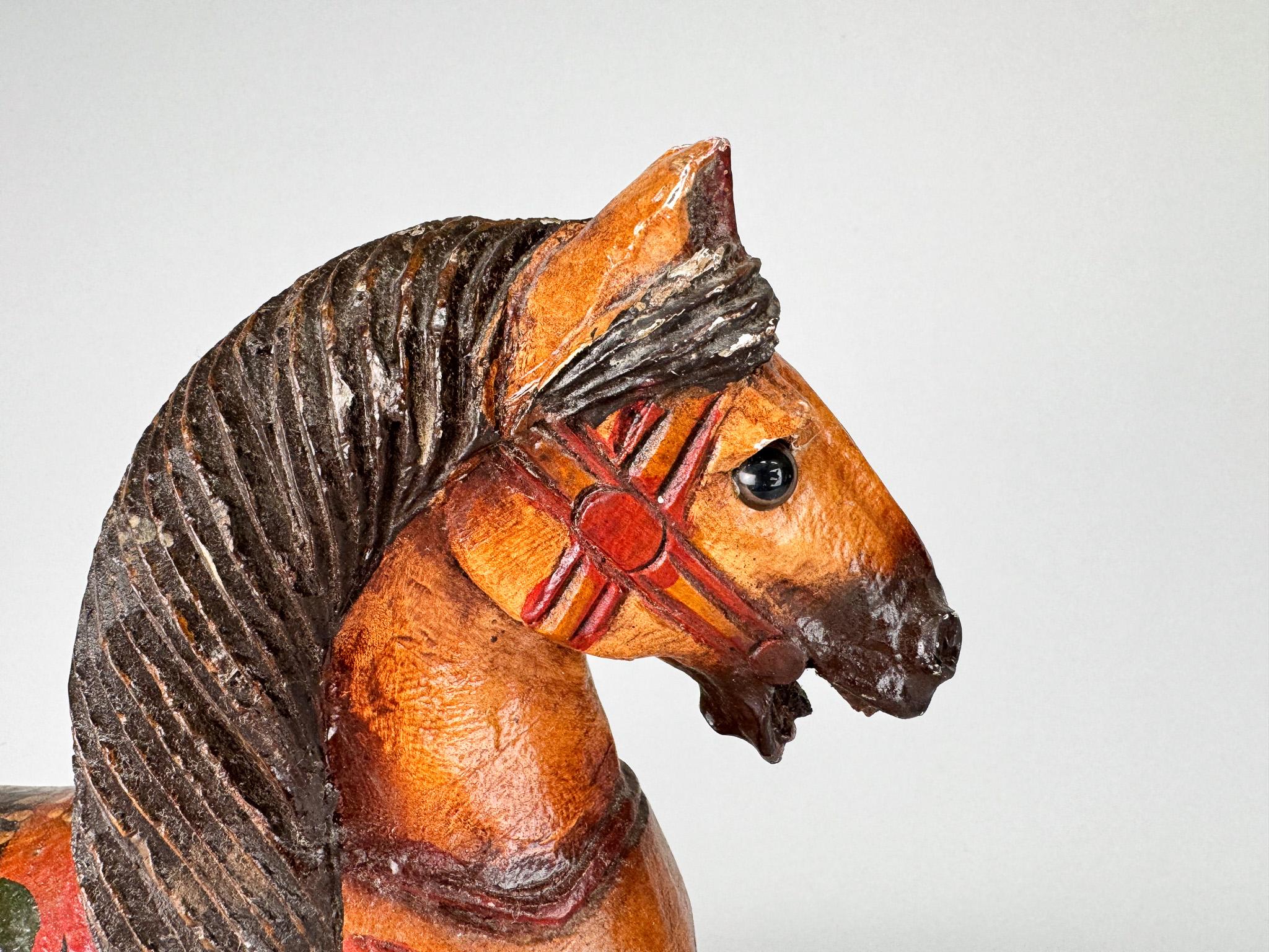 French Vintage Wooden Horse on Wheels For Sale