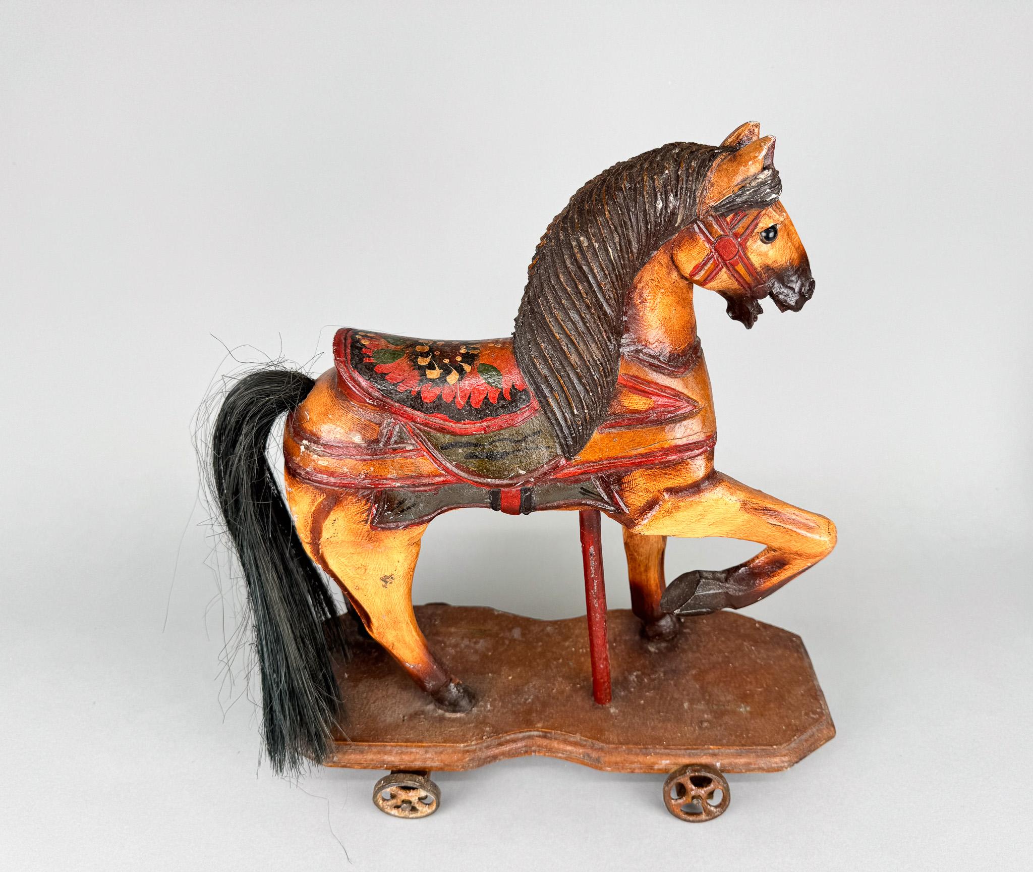 20th Century Vintage Wooden Horse on Wheels For Sale