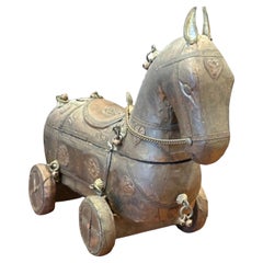 Used Wooden Indian Toy Horse on Wheels