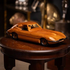 Vintage Wooden Jaguar E-Type Model, Handcrafted Pitch Pine, 1969