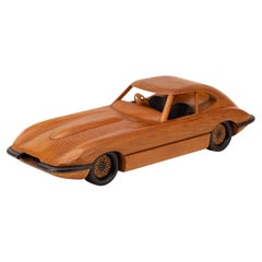 Vintage Wooden Jaguar E-Type Model, Handcrafted Pitch Pine, 1969