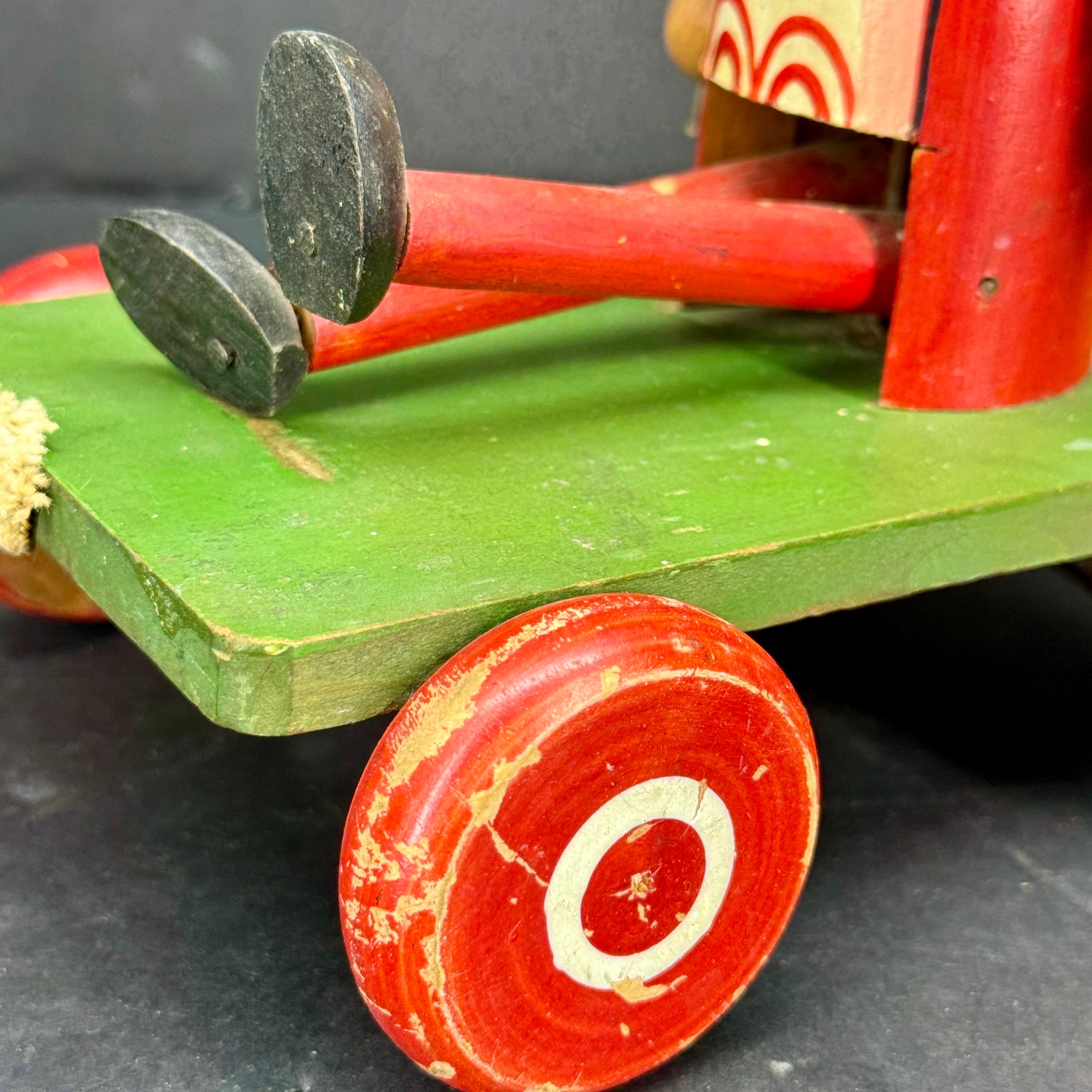 Hand-Painted Vintage Wooden Jaymar Toy on Wheels, circa 1930 For Sale