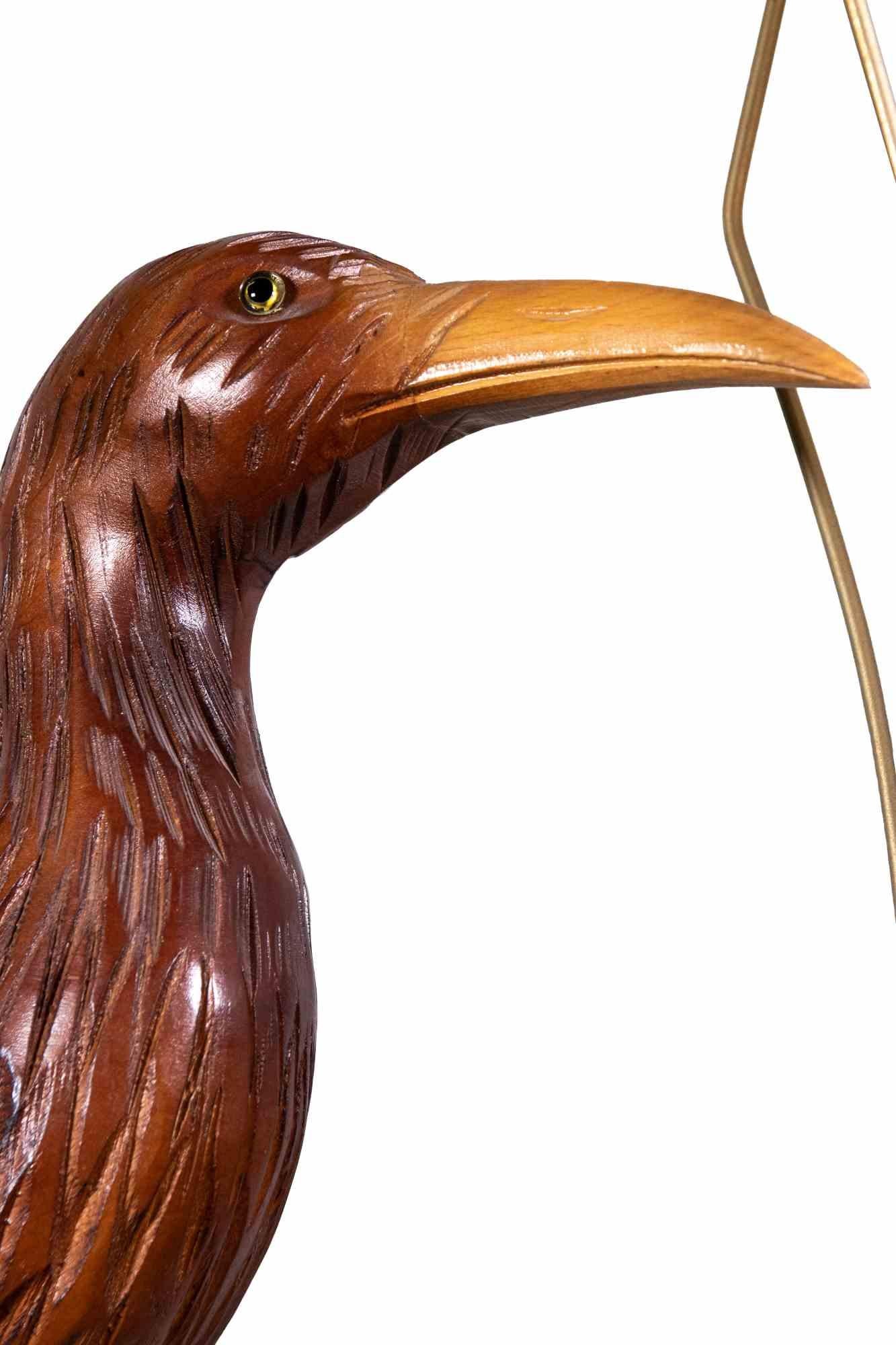 Vintage Wooden Lamp with Bird, Italian Lamp by Aldo Tura, Italy, 1950s In Good Condition For Sale In Roma, IT