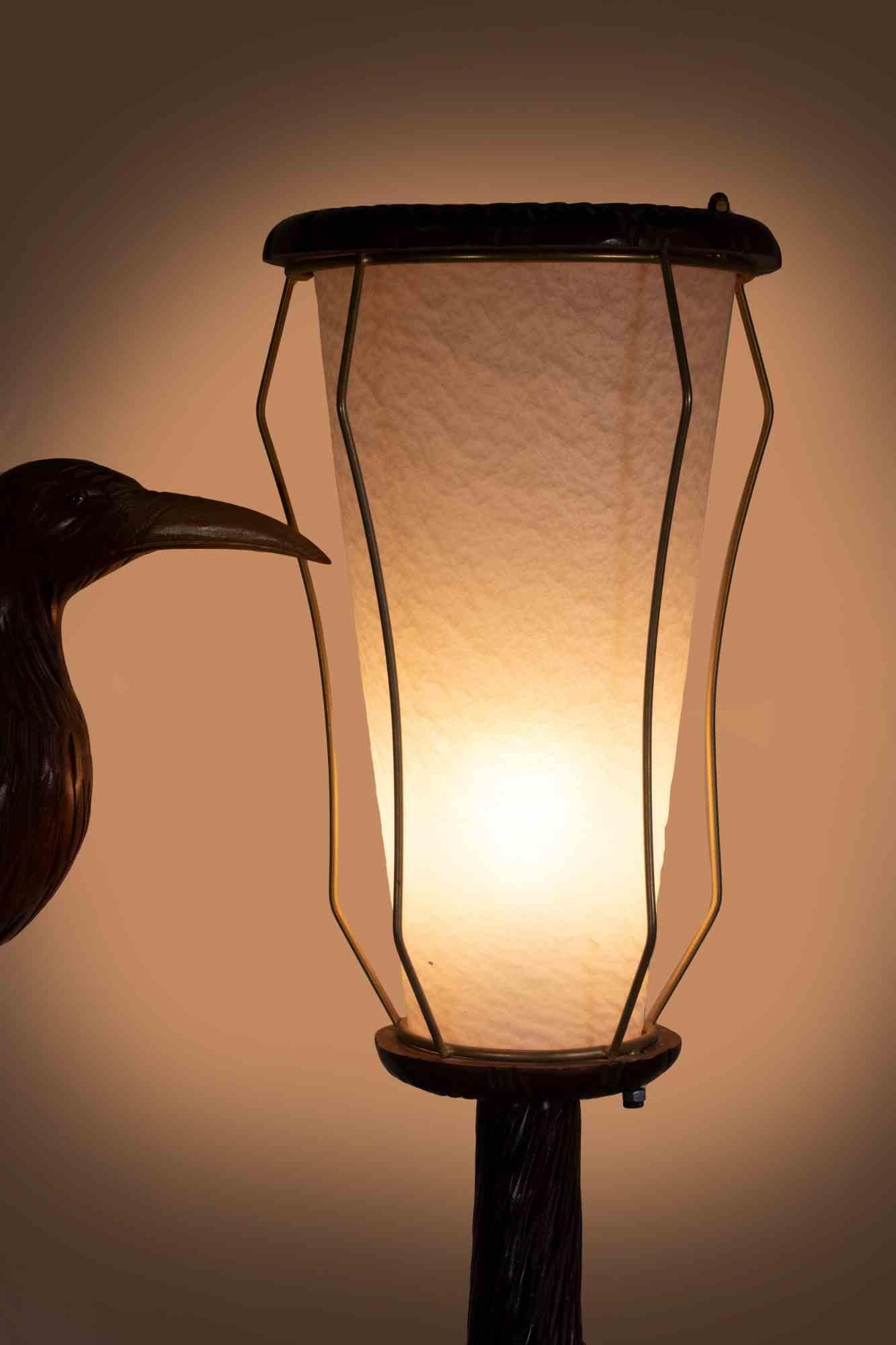 Mid-20th Century Vintage Wooden Lamp with Bird, Italian Lamp by Aldo Tura, Italy, 1950s For Sale