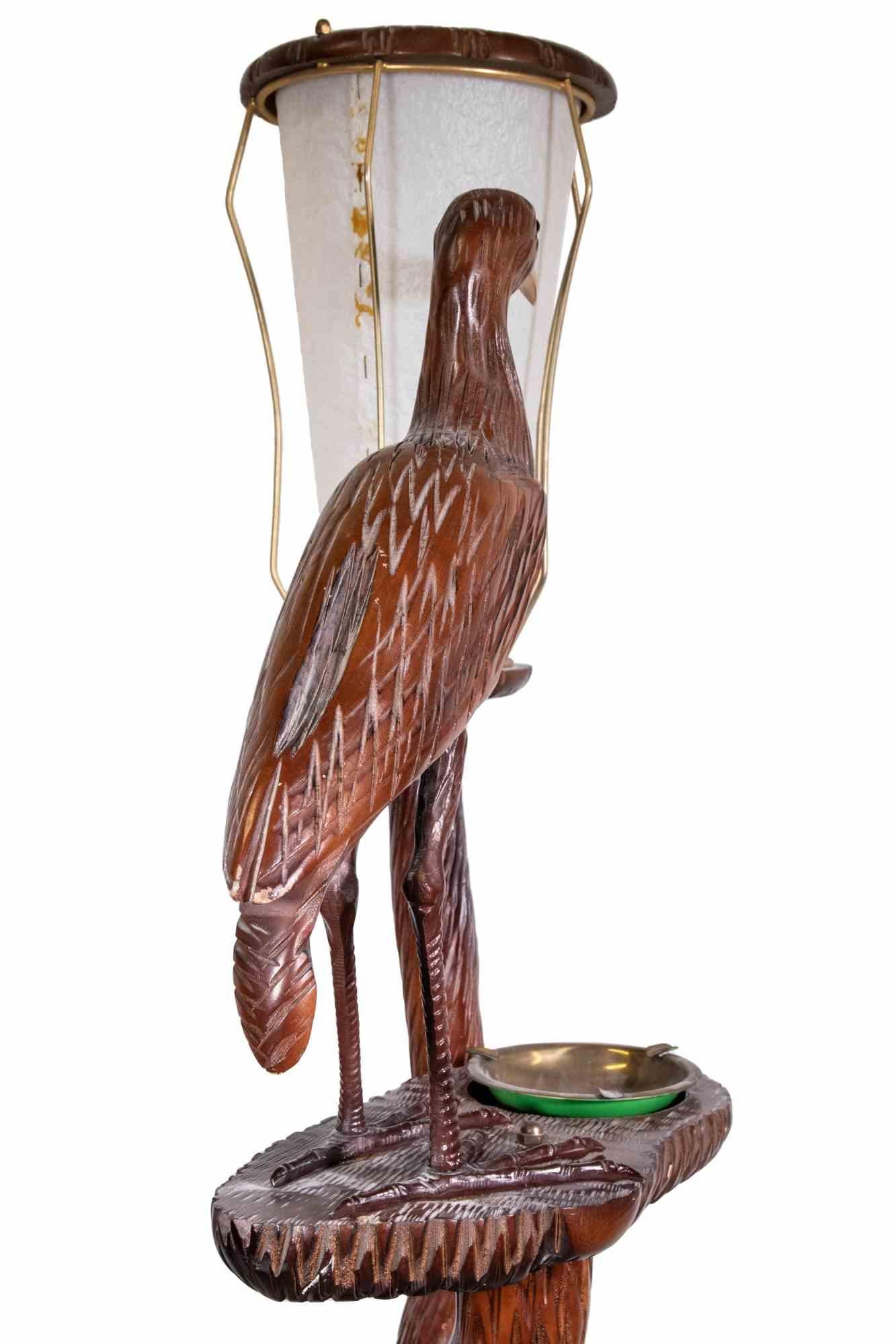 Vintage Wooden Lamp with Bird, Italian Lamp by Aldo Tura, Italy, 1950s For Sale 2